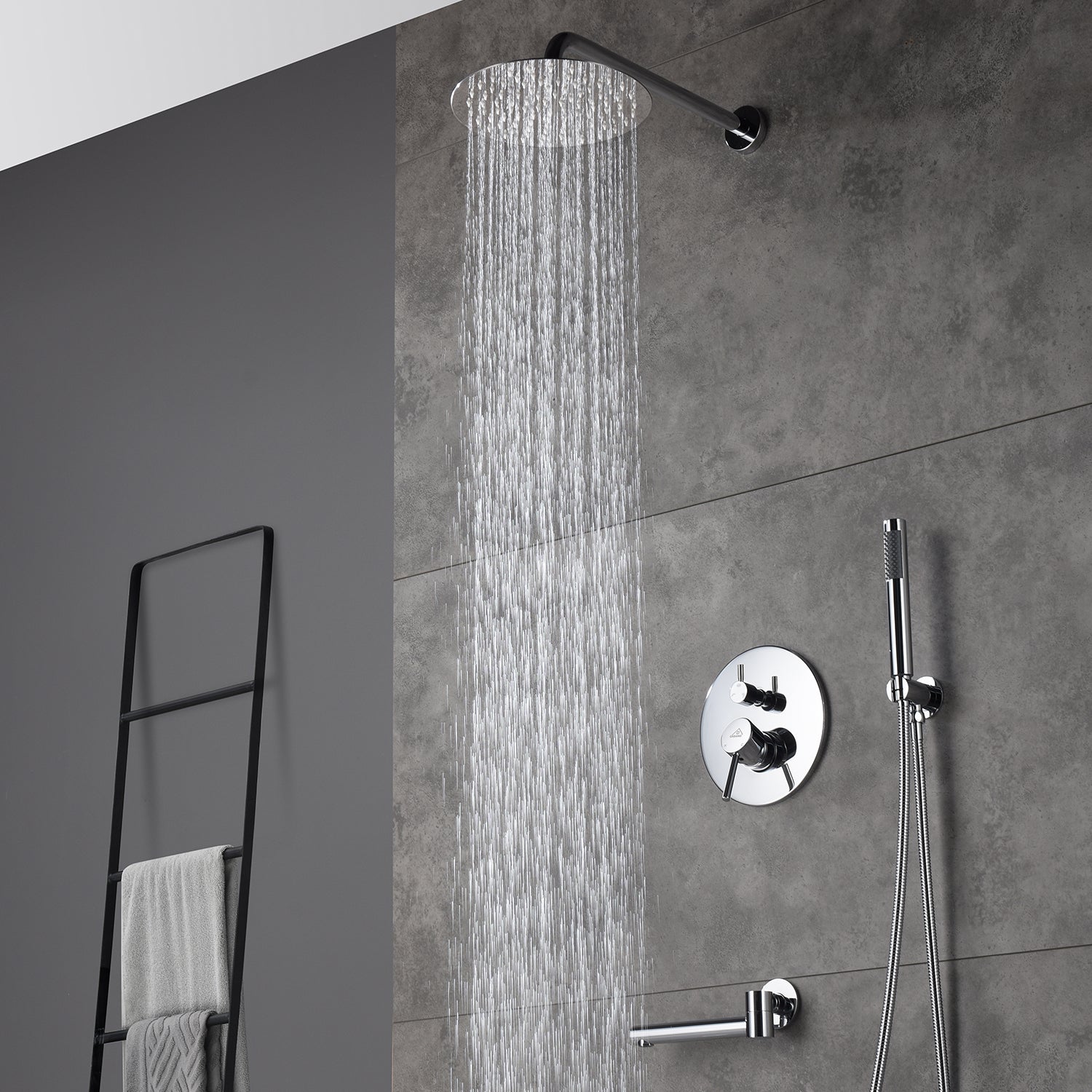 Casainc Round 3 Functions Wall Mount Dual Shower Heads Shower System In Black