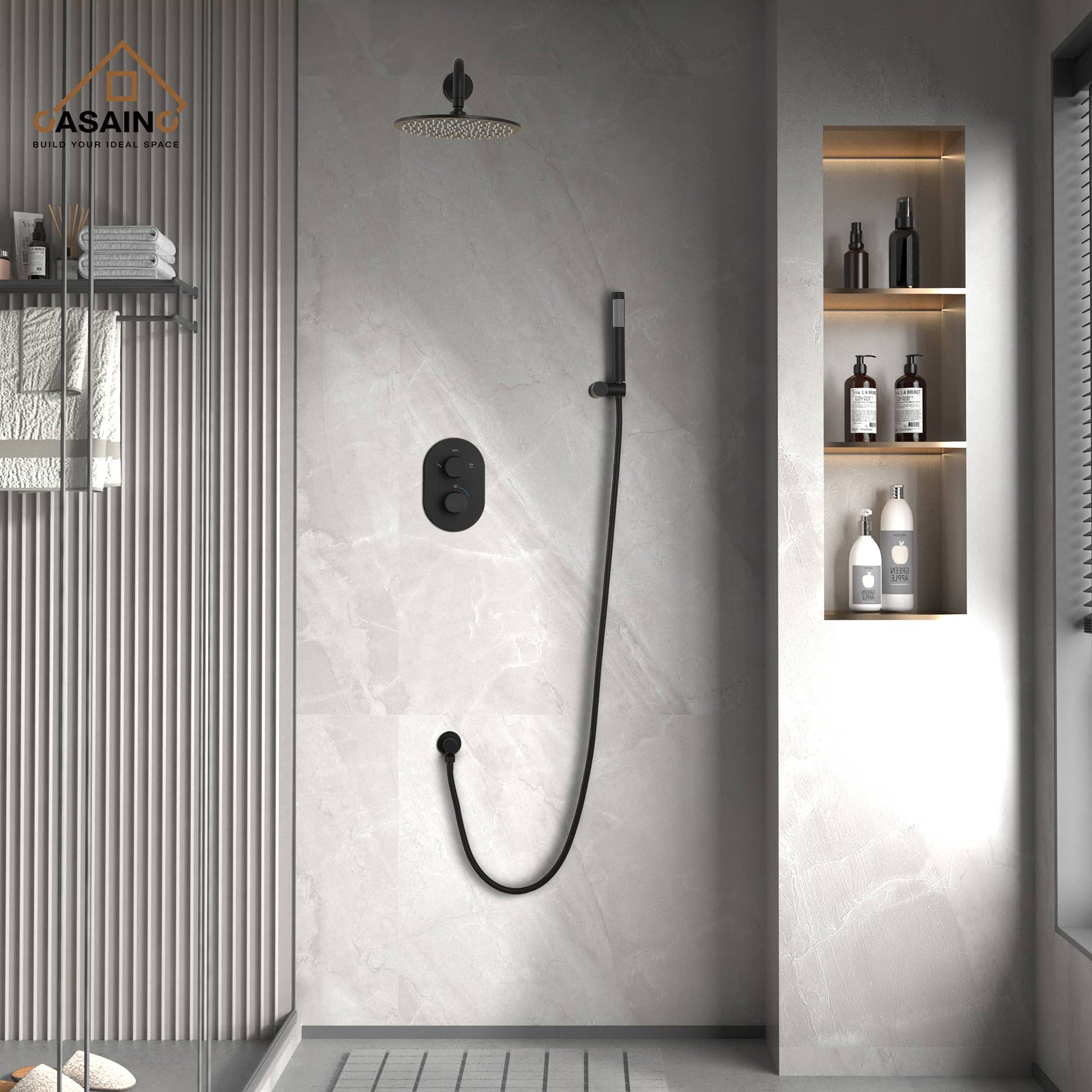 CASAINC 2-Function Matte Black 1-Handle Shower Faucet Valve with Hand-Held Shower