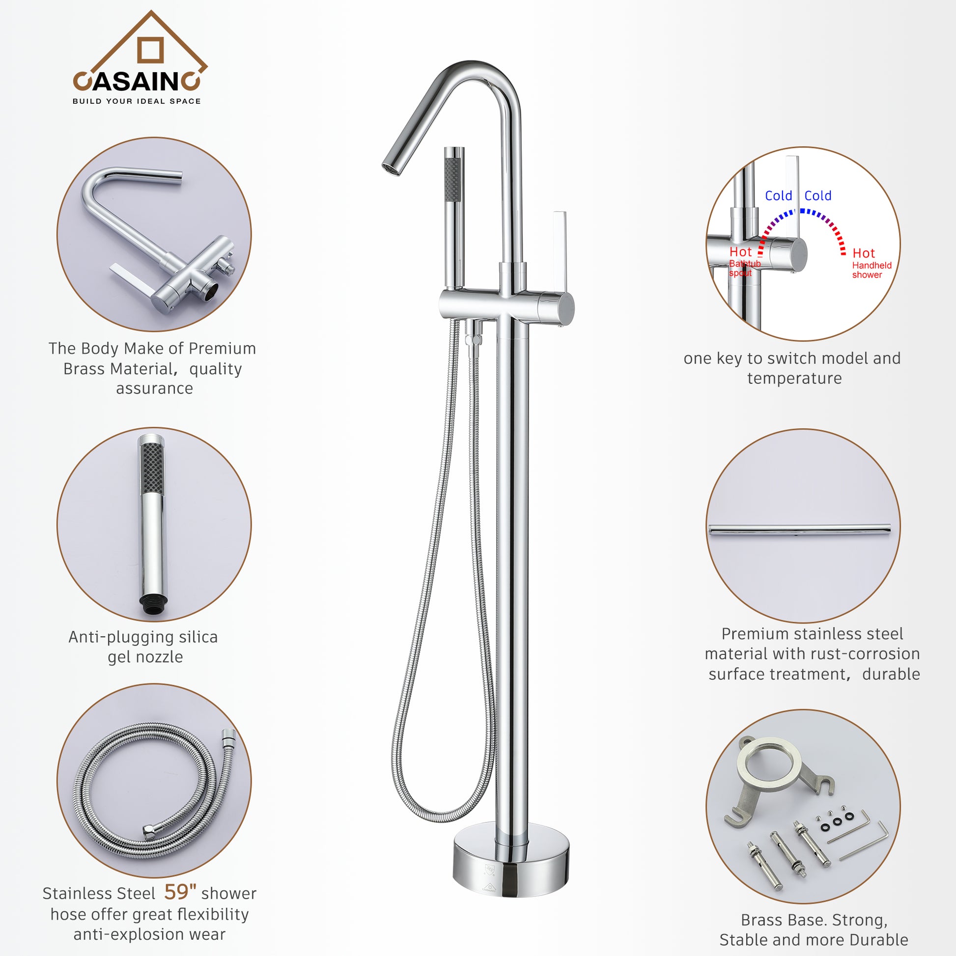 Freestanding Single-Handle Bathtub Faucet with Hand Shower