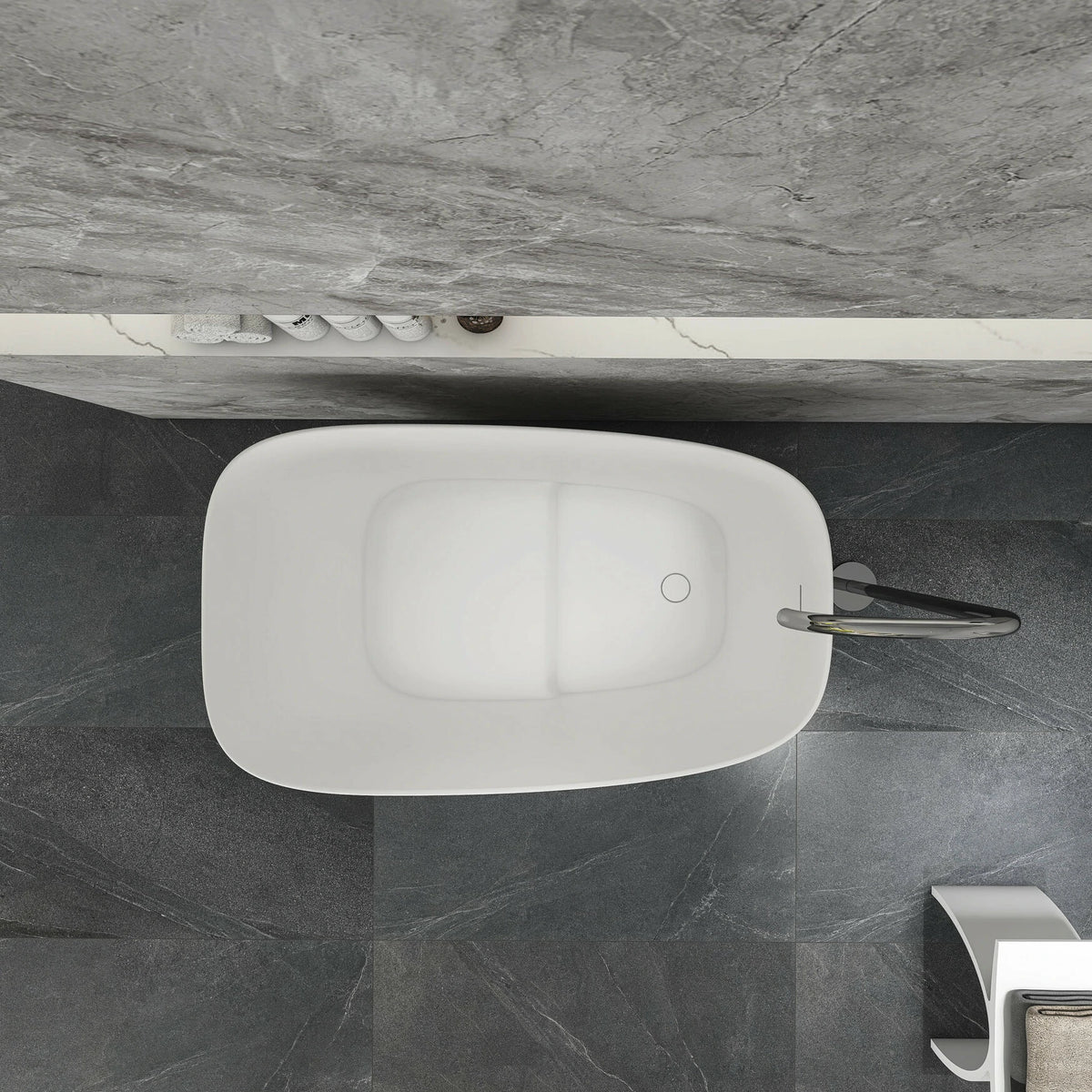51 Inch Freestanding Solid Surface Deep Soaking Bathroom Bathtub with Seat