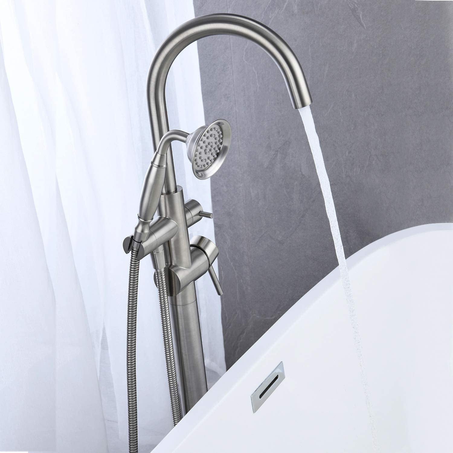 6 GPM Freestanding Bathtub Faucet with Hand Held Shower and Double Handle -CASAINC