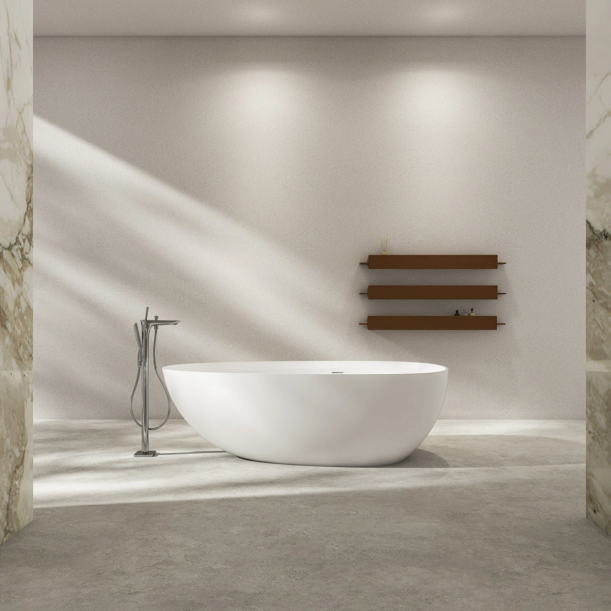 71" Matte White Artificial Stone Solid Surface Freestanding Bathtub
