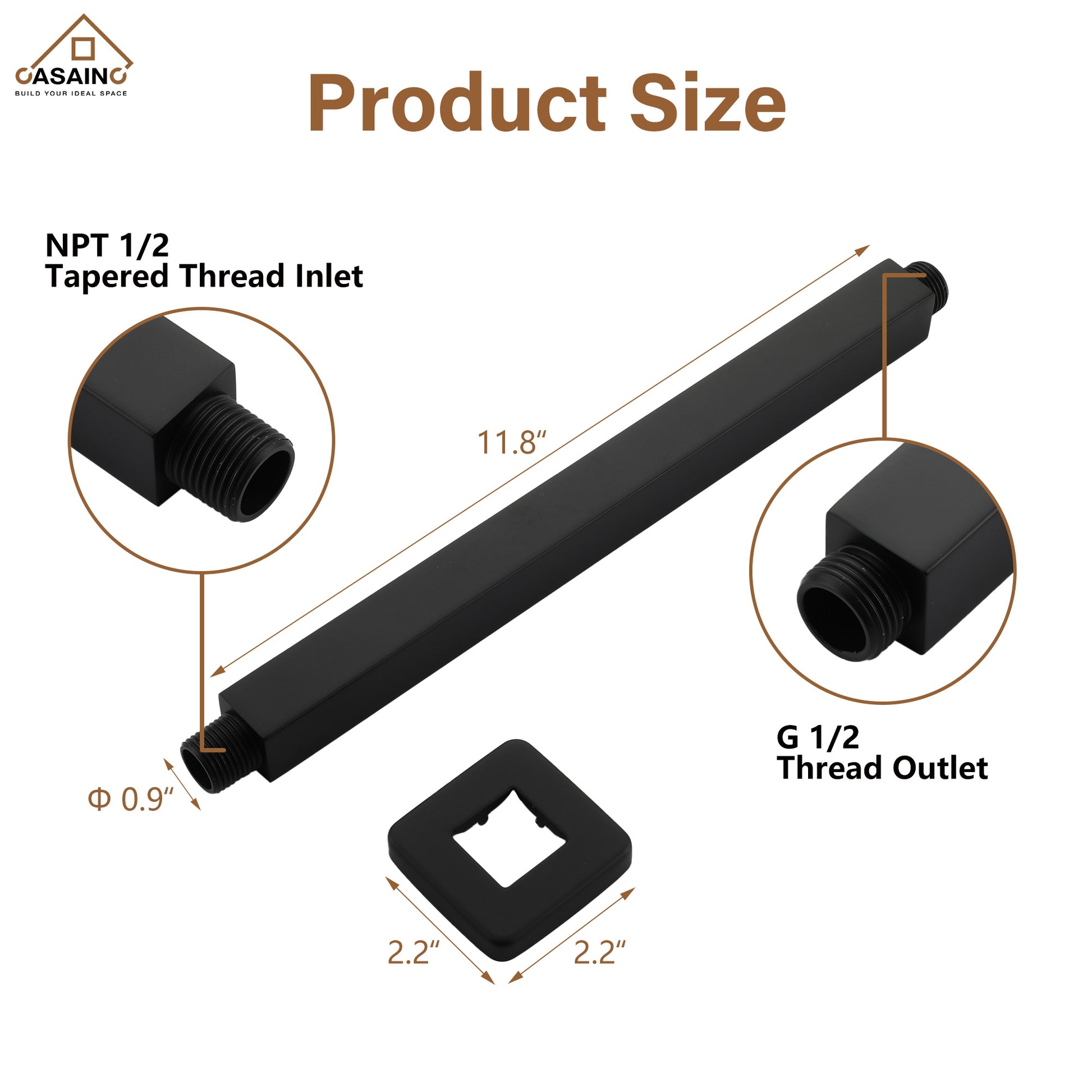 7.87"/11.81" Square Ceiling-Mounted Shower Arm with Flange Cover