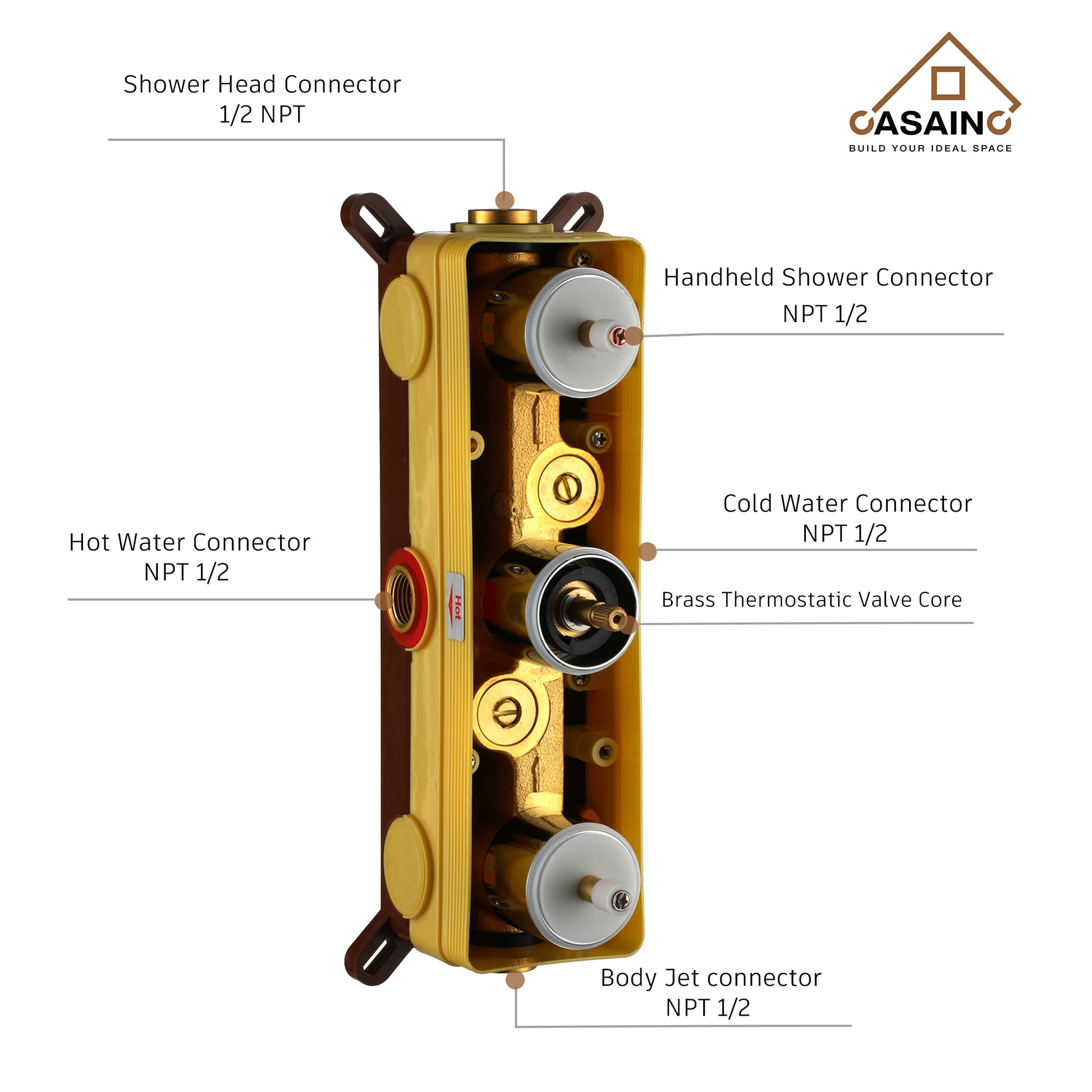 12" Thermostatic Complete Shower System with Rough-in Valve & 6 Body Jets