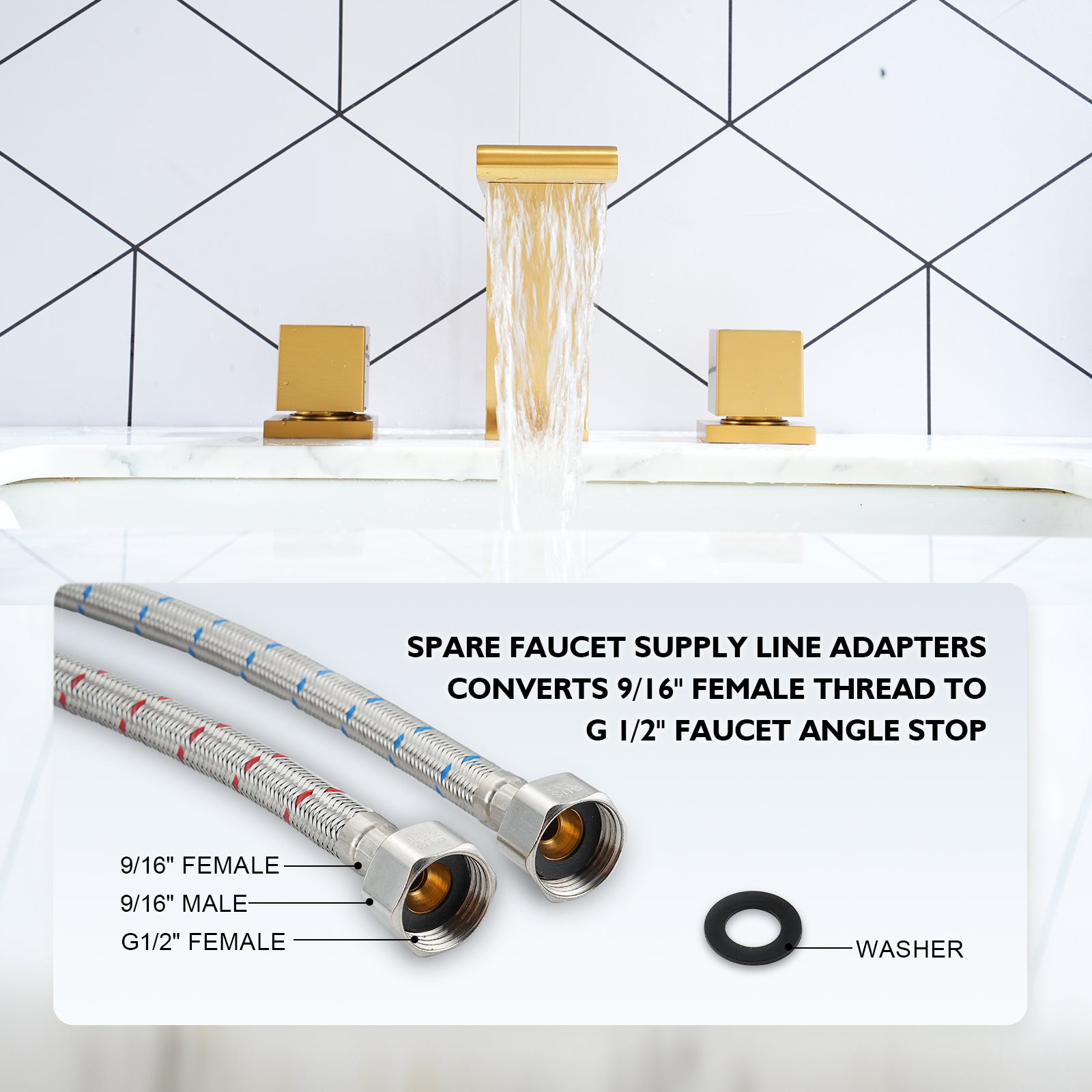 3-Hole Deck-Mounted Waterfall Basin Faucet Bathroom Sink Faucet
