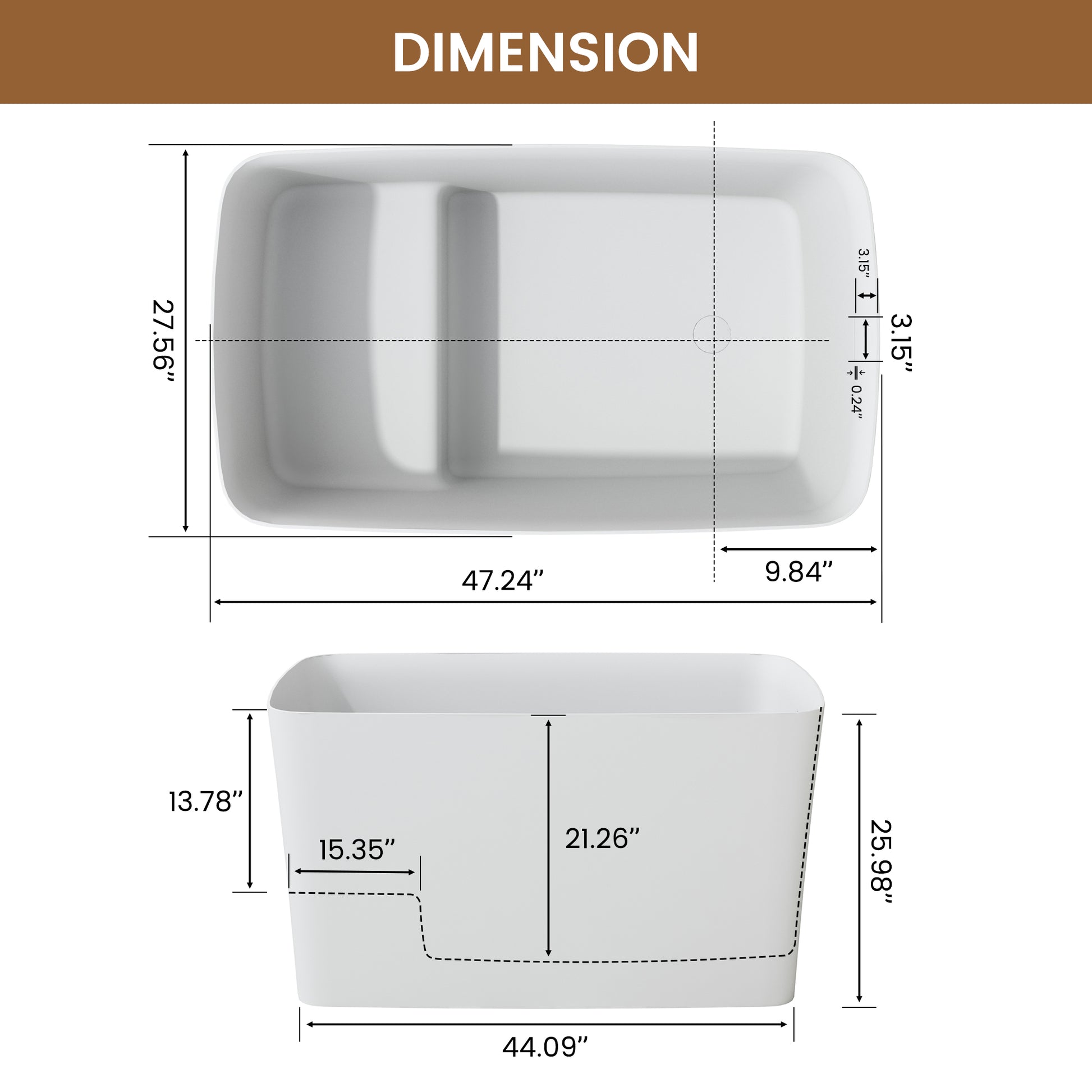 47" Compact Solid Surface Freestanding Bathtub with Mini-Seat Design