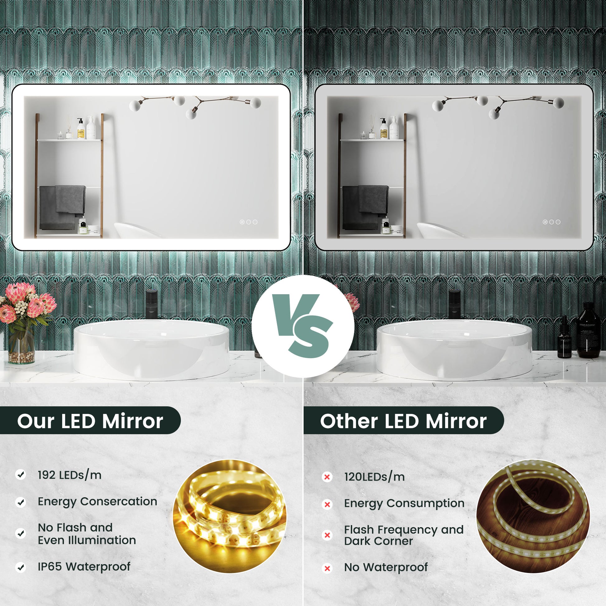 Anti-Fog LED Bathroom Mirror with Aluminum Frame