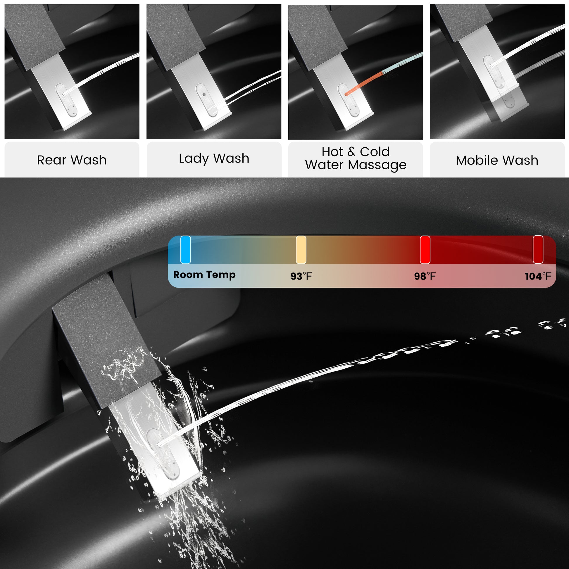 Luxe Smart Bidet Toilet with Built-in Deodorizer and LED Display, White, Black & Grey