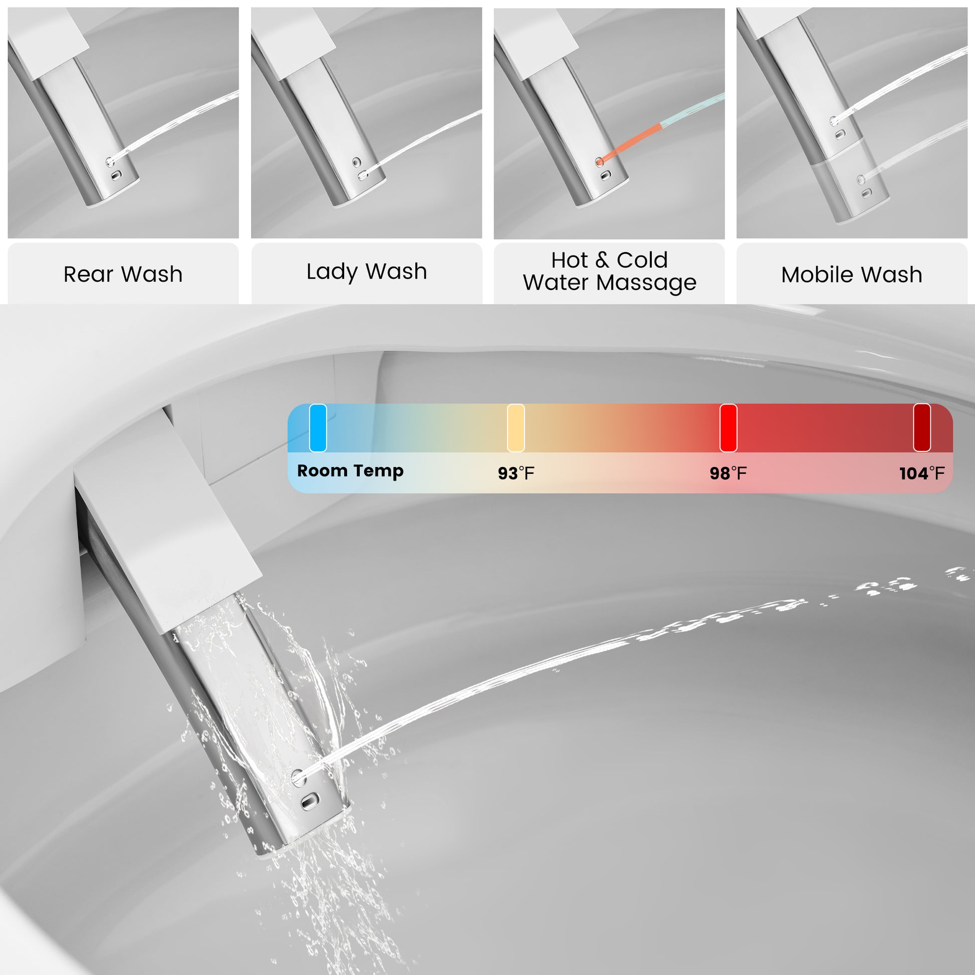 Luxe Smart Bidet Toilet with Built-in Deodorizer and LED Display, White, Black & Grey