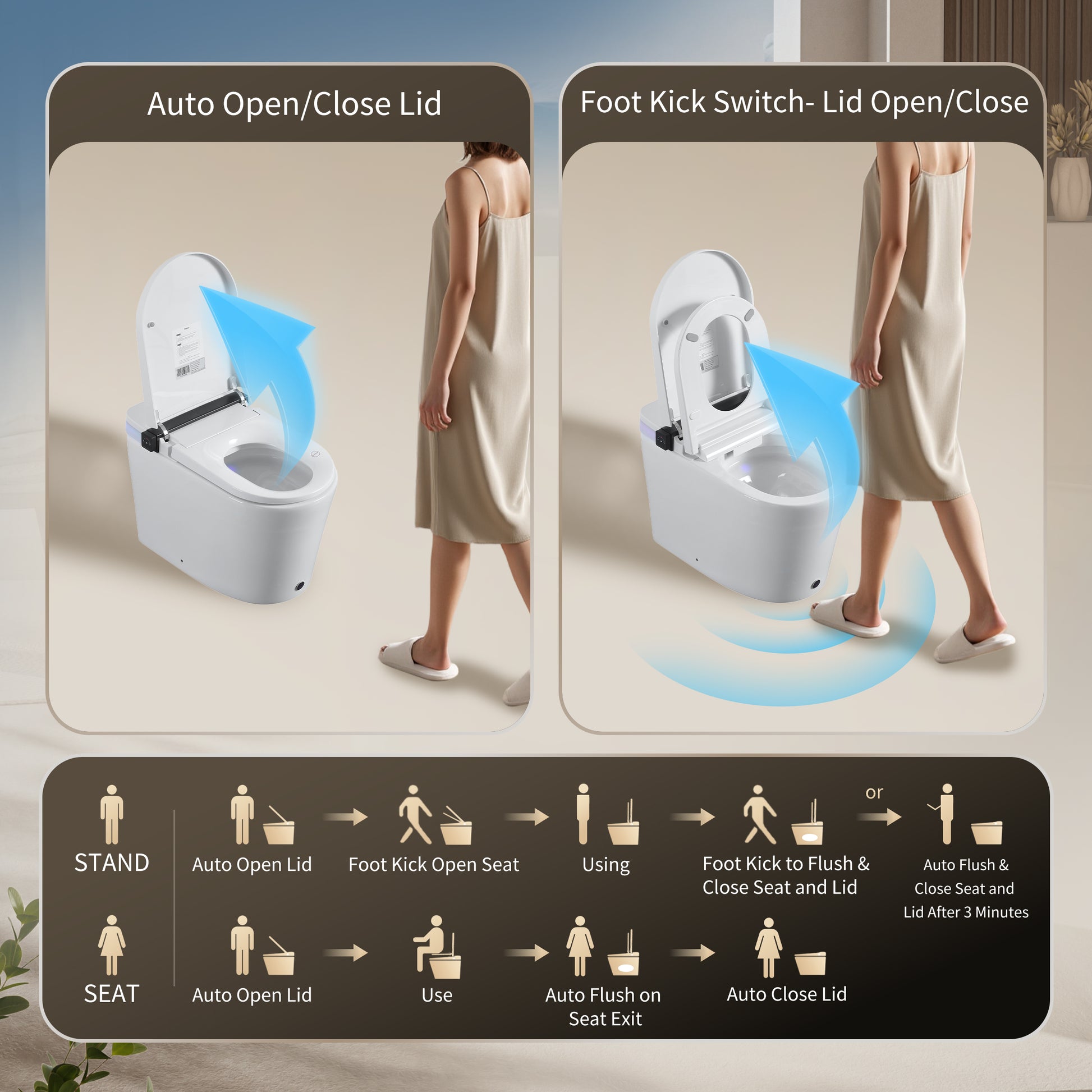 Foam Shield Smart Bidet Toilet with Automatic Lid & Multiple Wash Modes