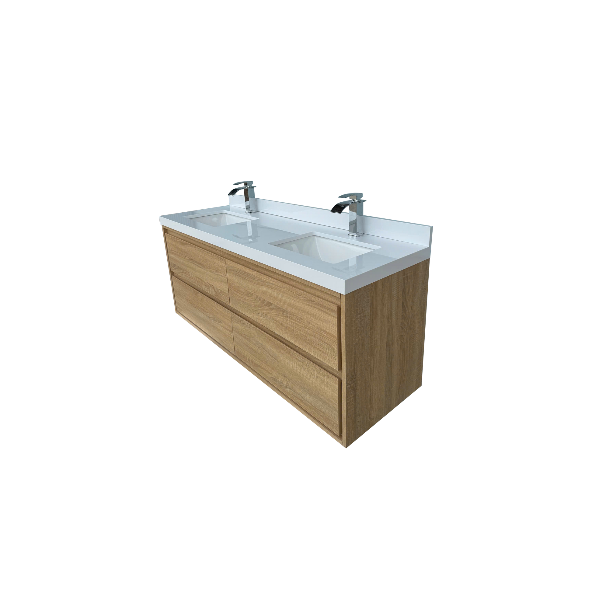 60" Wall-mount Double Sink Bathroom Vanity with Marble Top