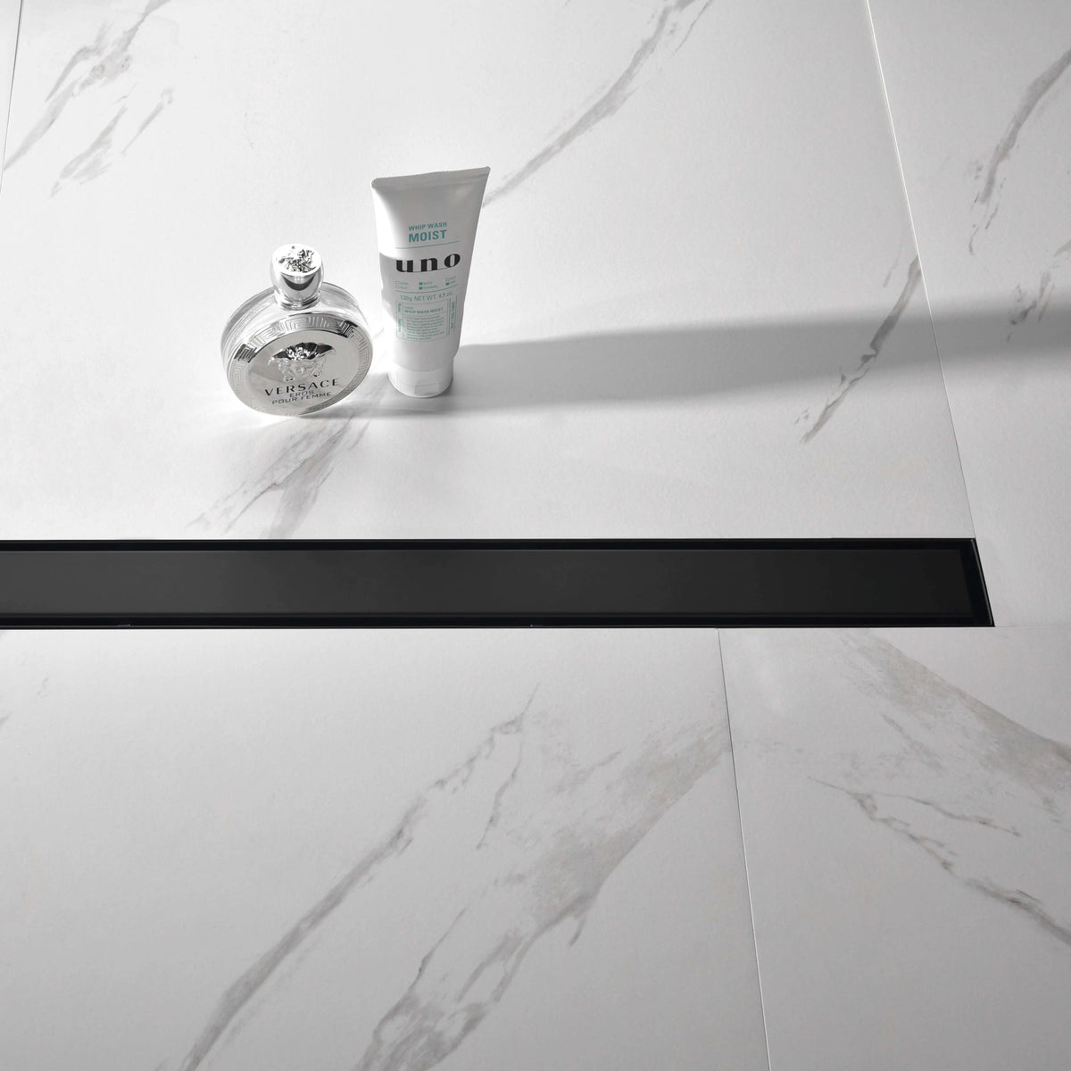Offset Linear Shower Drain in 304 Stainless Steel with Reversible Flat and Tile Insert Cover