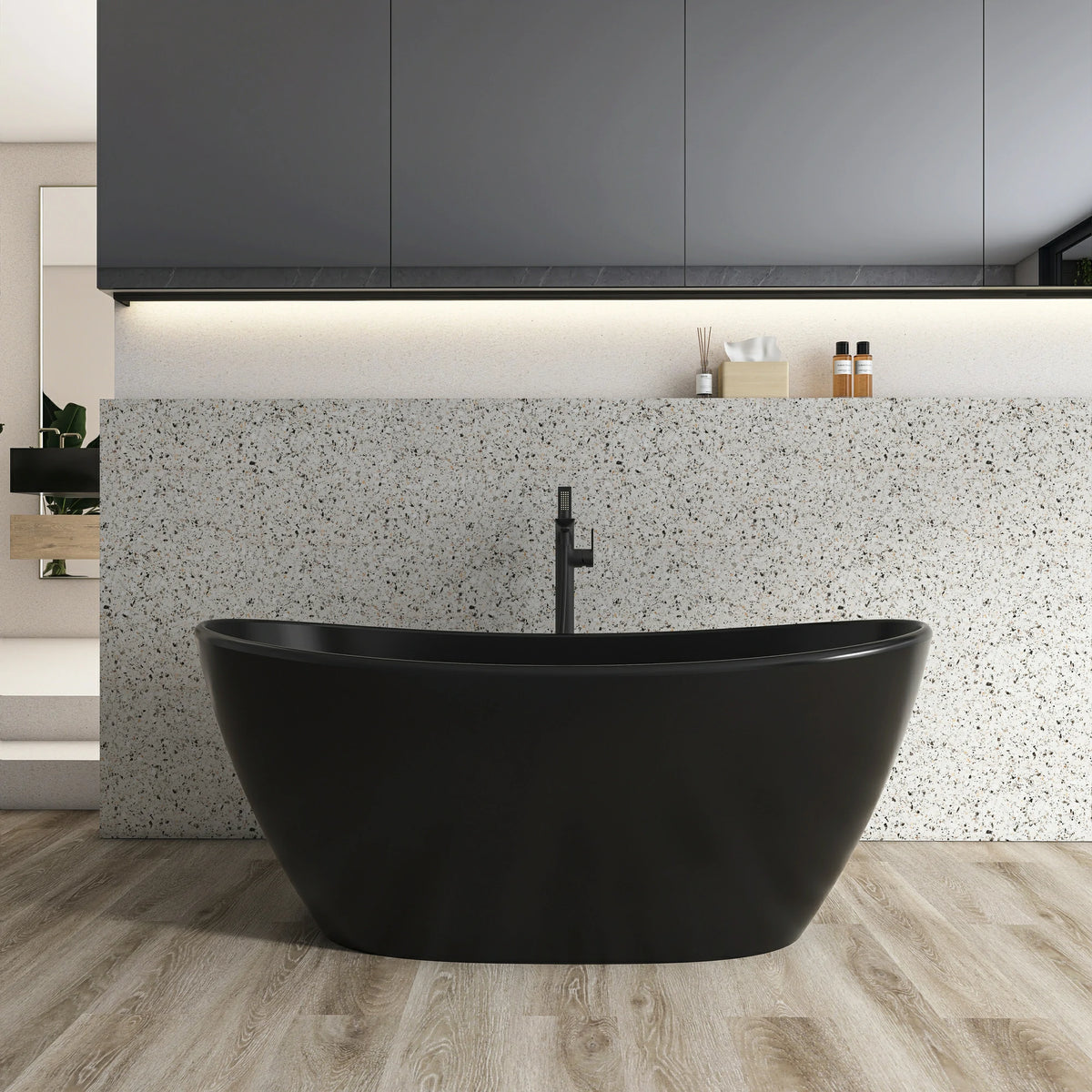 61" Solid Surface Freestanding Soaking Bathtub for Small to Medium Bathrooms