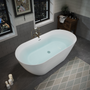 59" Glossy White Acrylic Freestanding Oval Soaking Bathtub with Center Pop-Up Drain and Integrated Overflow