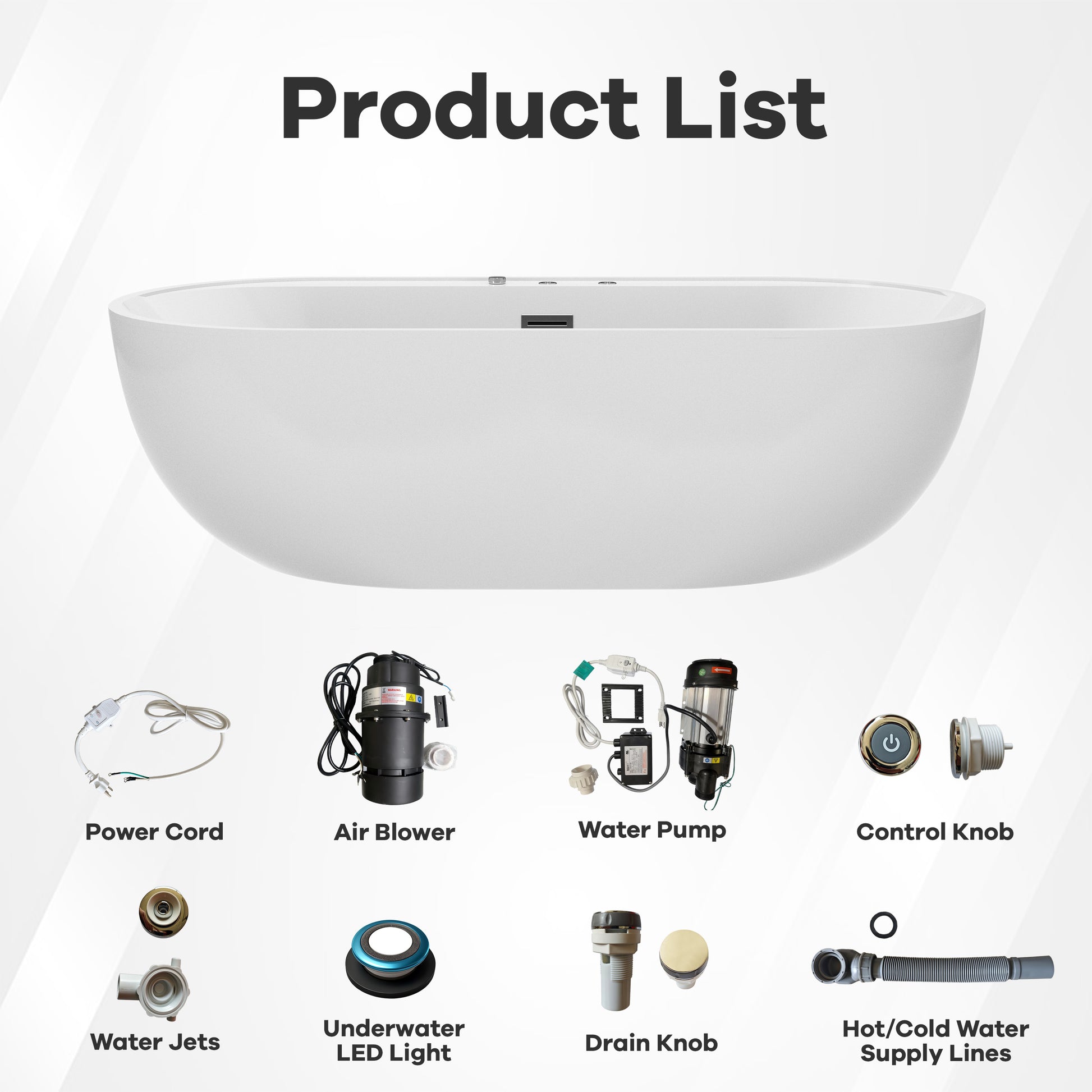 67" Whirlpool and Air Massage Bathtub with Adjustable Air Blower, 6 Hydro Jets & 8 Bubble Jets
