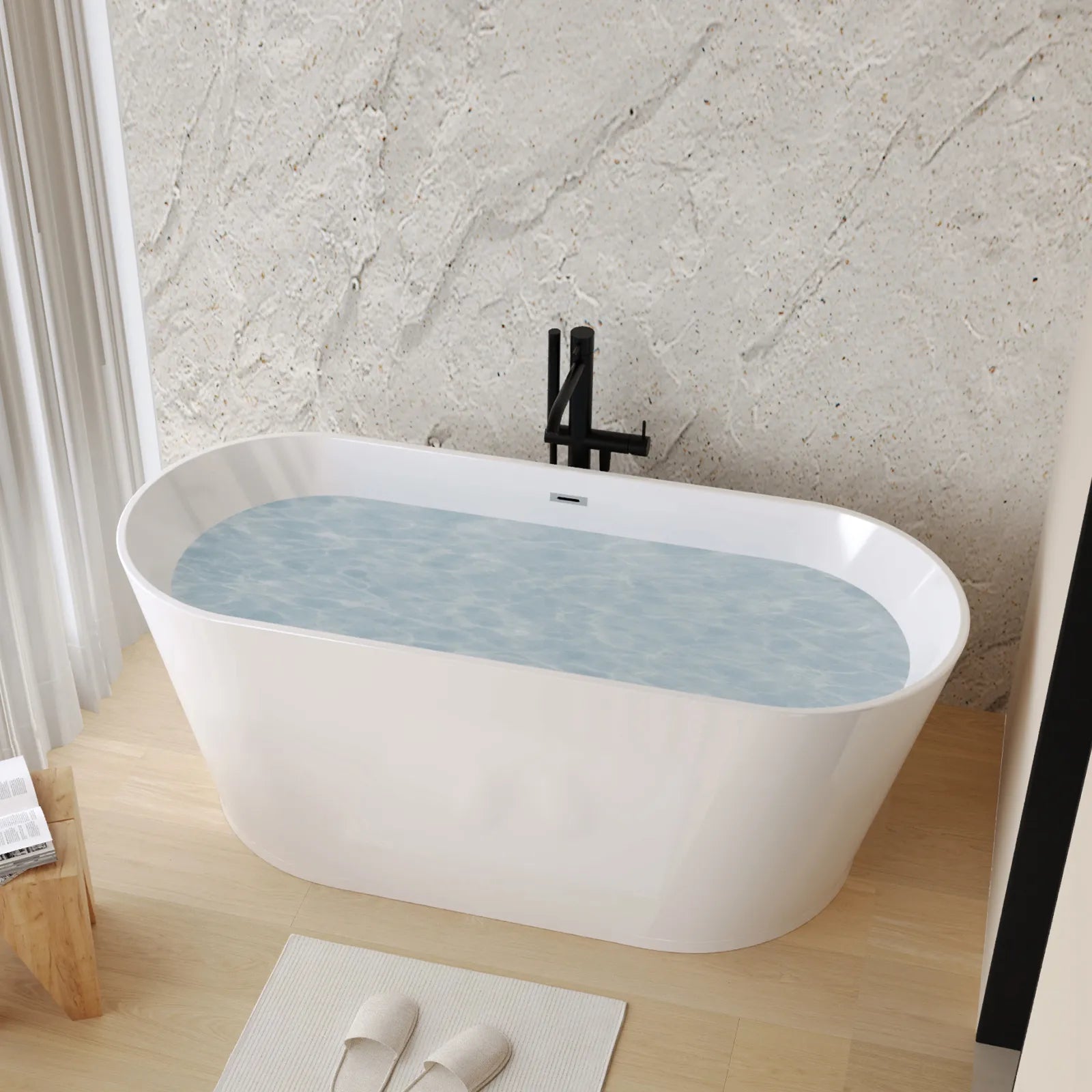 55"/67" Glossy White Acrylic Freestanding Bathtub with Double-walled Insulation