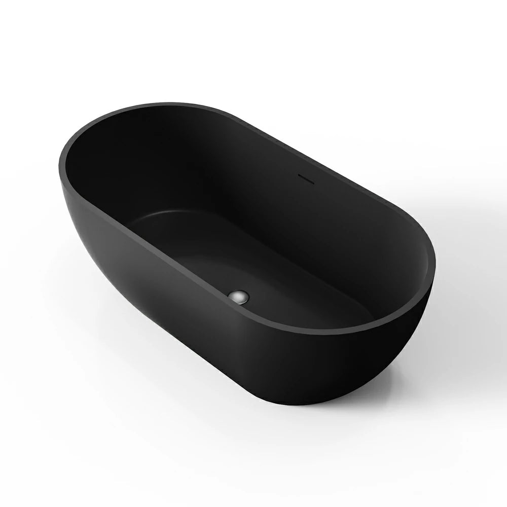 59" Small Oval Solid Surface Freestanding Bathtub in Grey / Black