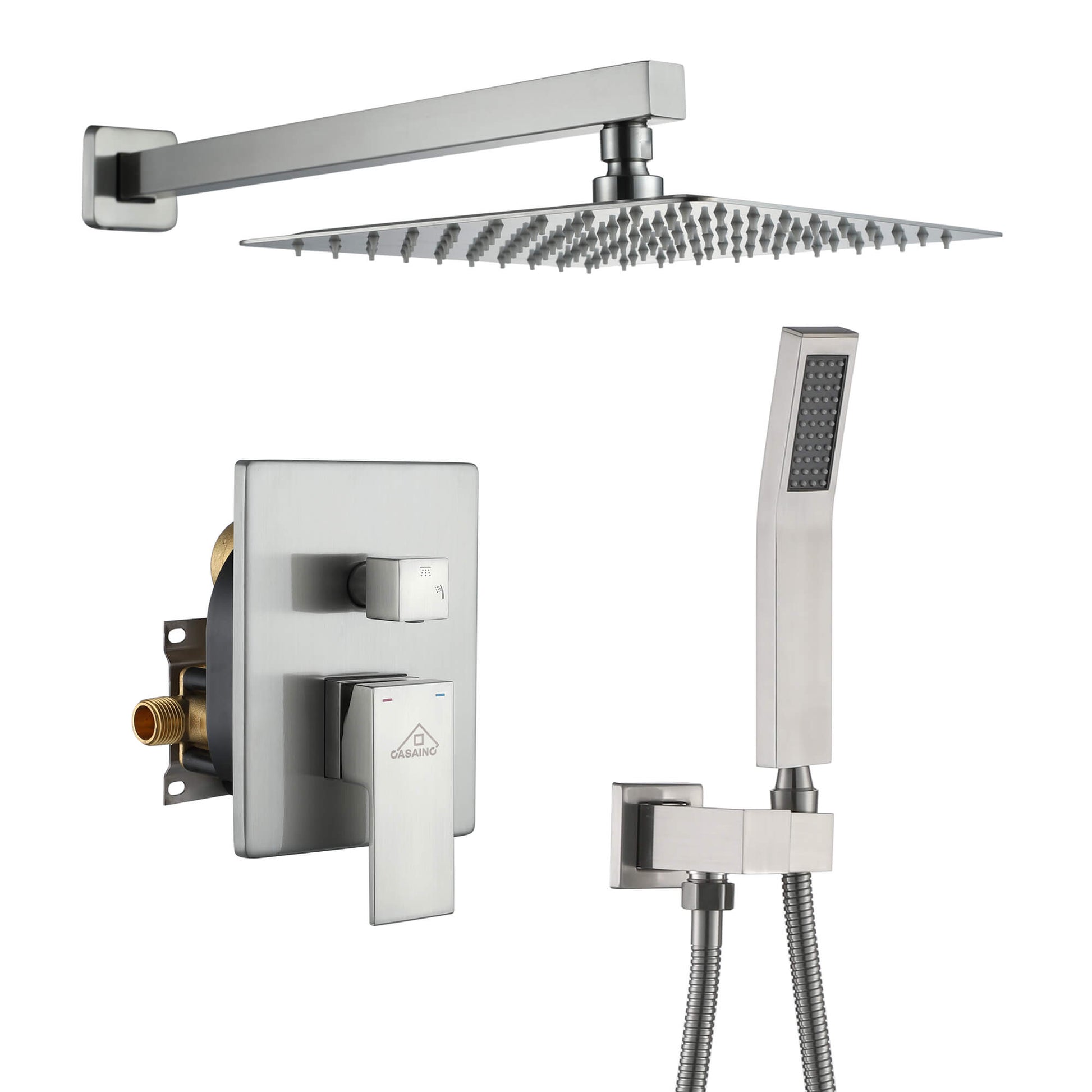 CASAINC 2-Function Shower System with Handheld Shower in Brushed Nickel/Matte Black
