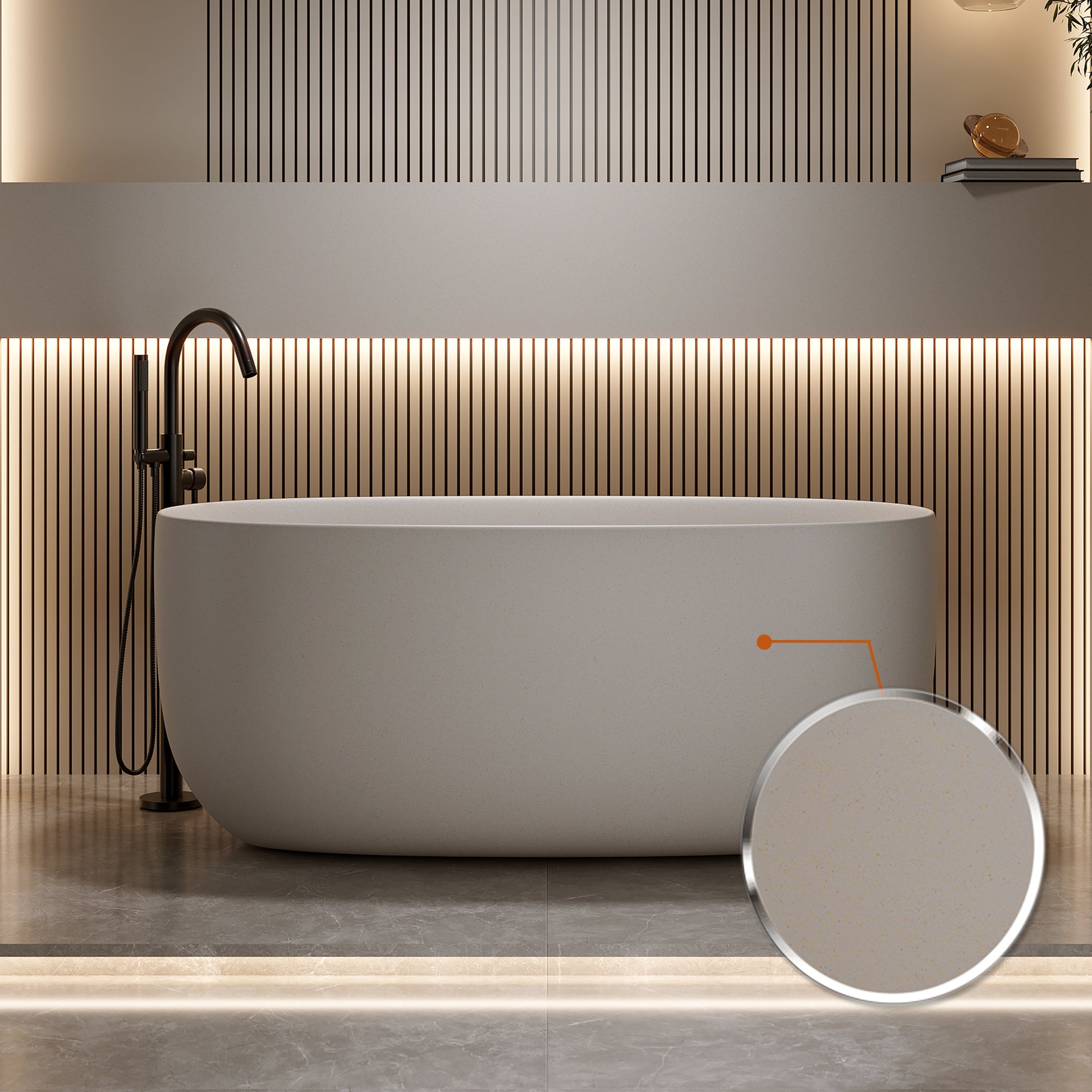 51" Freestanding Stone Resin Soaking Tub with Smooth Hand-Polished Surface, Pine Crest, Shadow Whisper