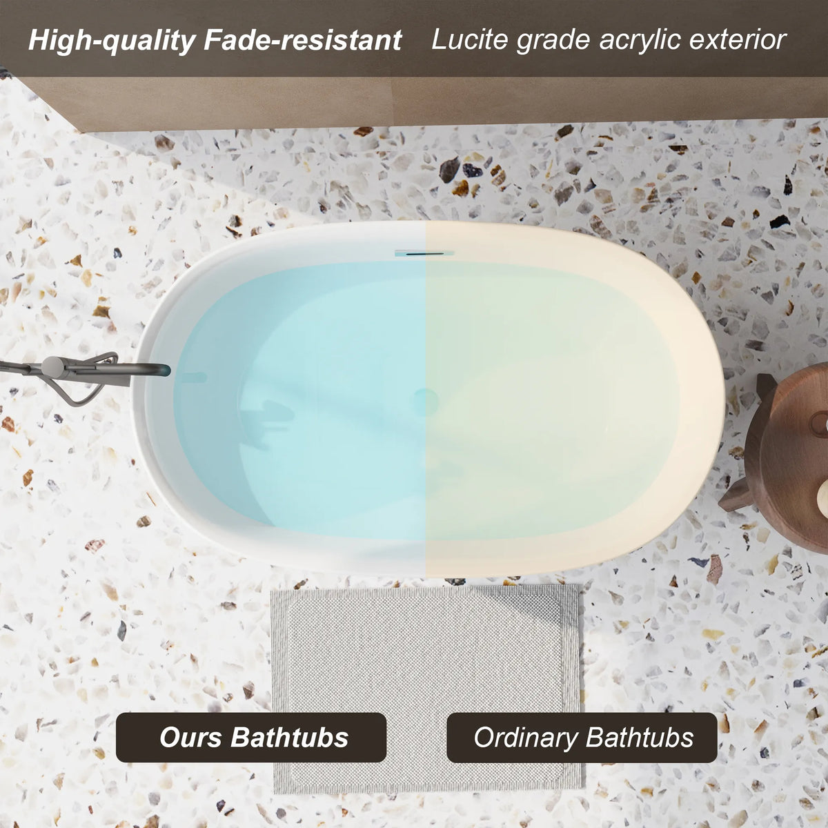 47" Gloss White Acrylic Oval Freestanding Bathtub with Chrome Overflow and Pop-Up Drain