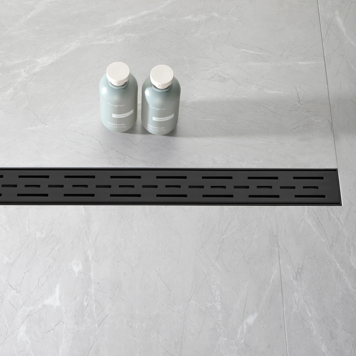Linear Shower Drain with Brick Pattern Grate Cover and Hair Strainer in 304 Stainless Steel