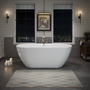 59" Glossy White Acrylic Freestanding Oval Soaking Bathtub with Center Pop-Up Drain and Integrated Overflow