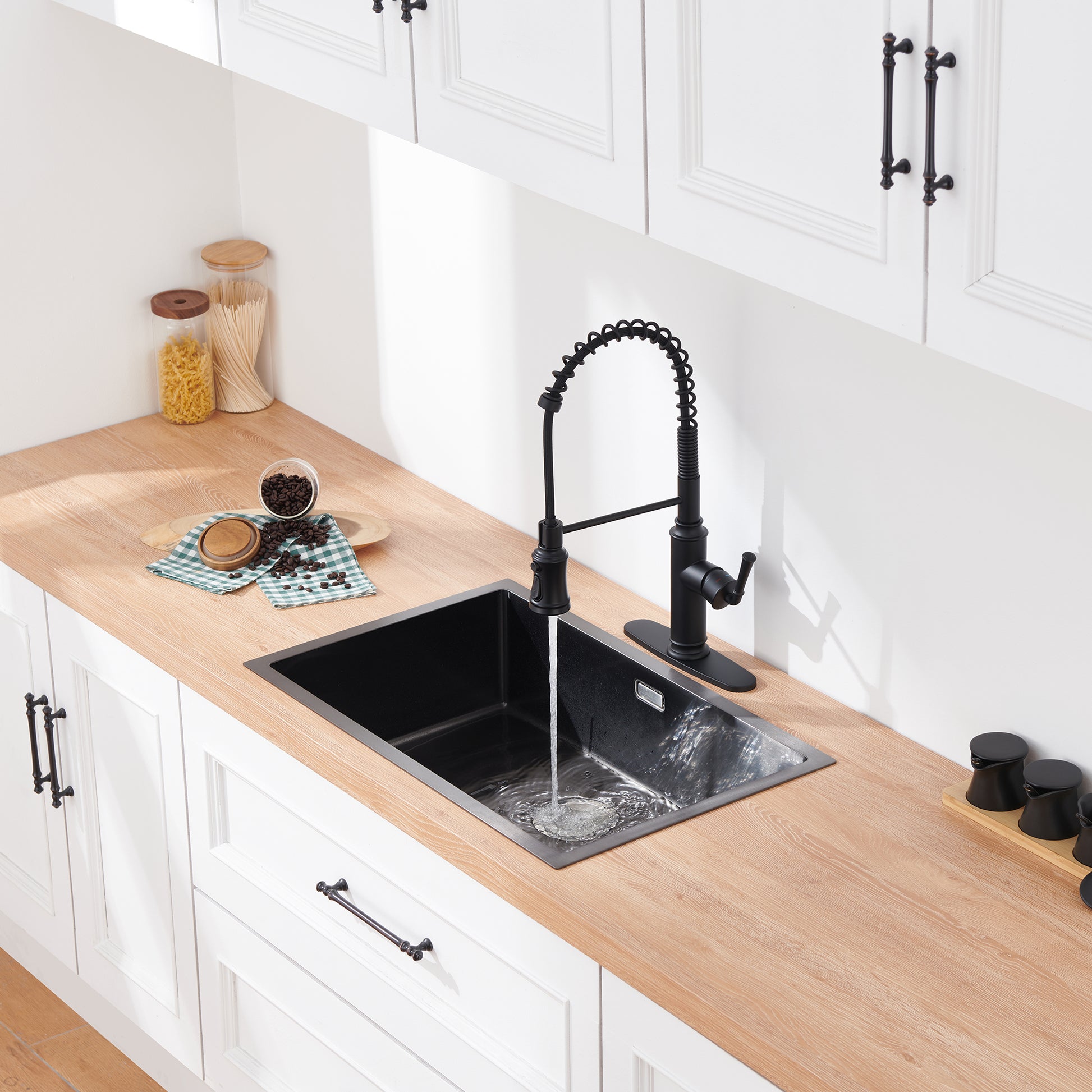Kitchen Faucet with Pull Down Sprayer, Farmhouse RV Small Vanity Faucet with 360° Rotation Spout and Deck Plate