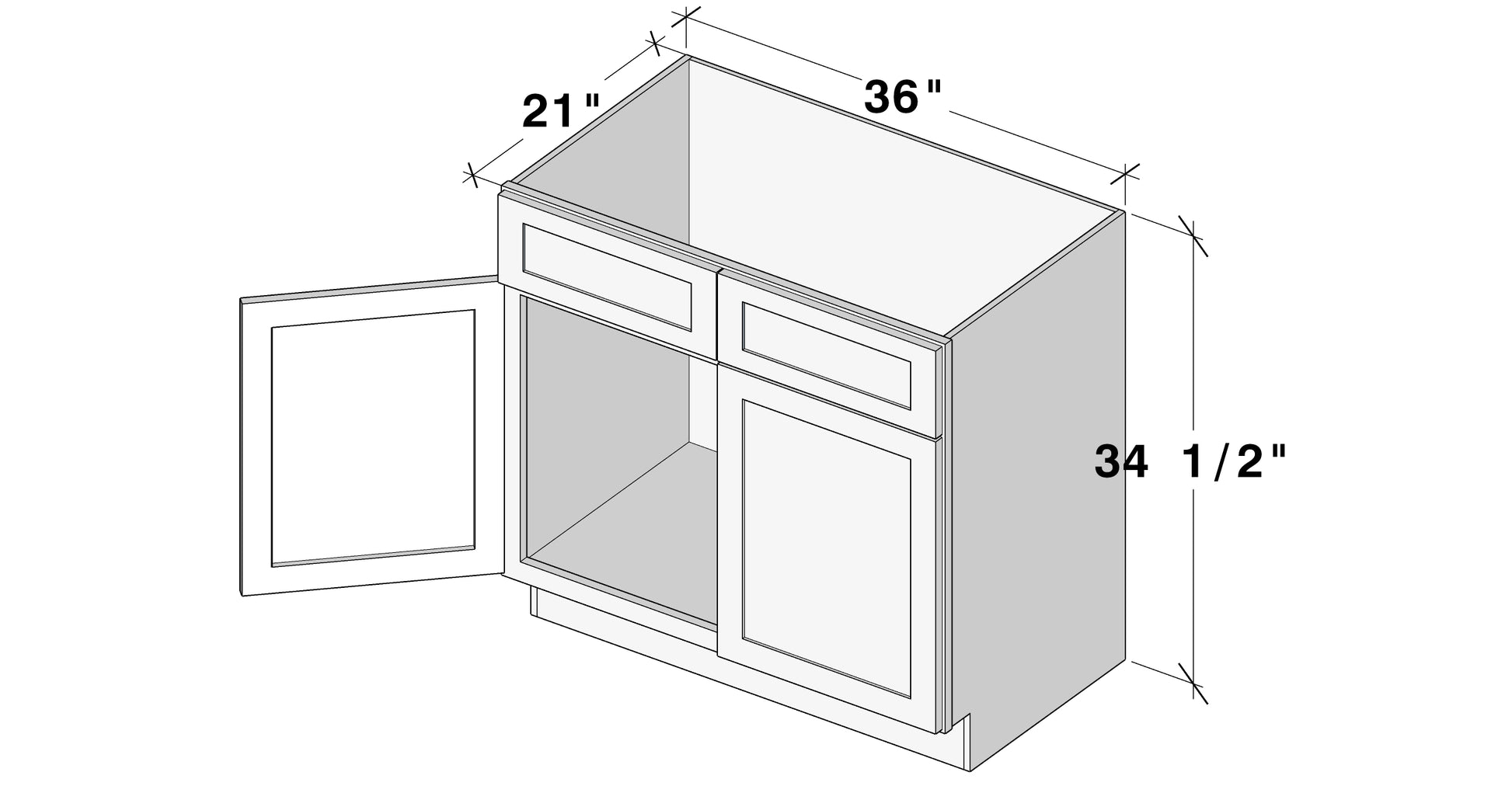 Dove Grey RTA 36"W x 21"D x 34.5"H Vanity Base Cabinet with 2 Doors and 1 False Drawer