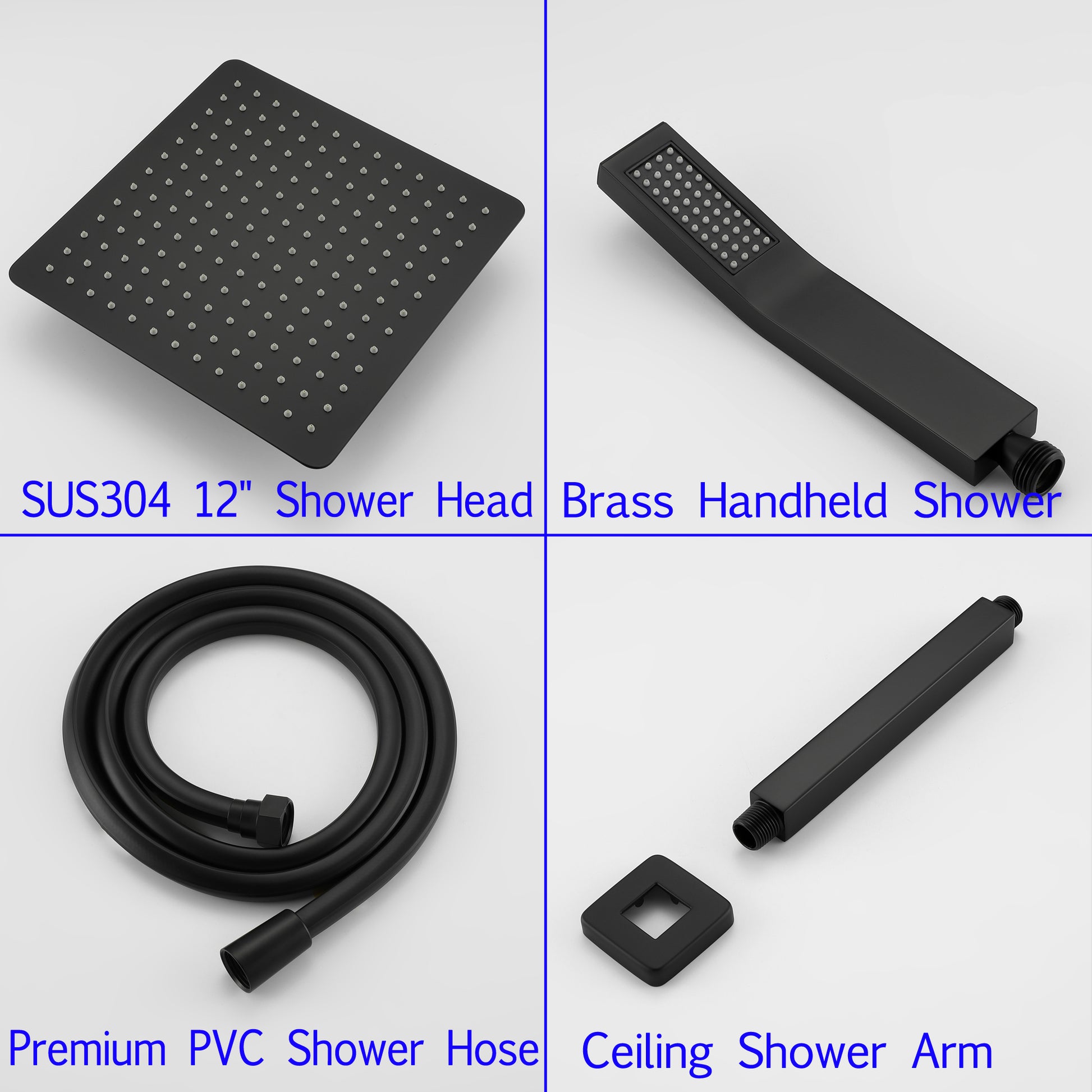 12" Ceiling Mount Dual Shower Heads with Valve Included in Matte Black