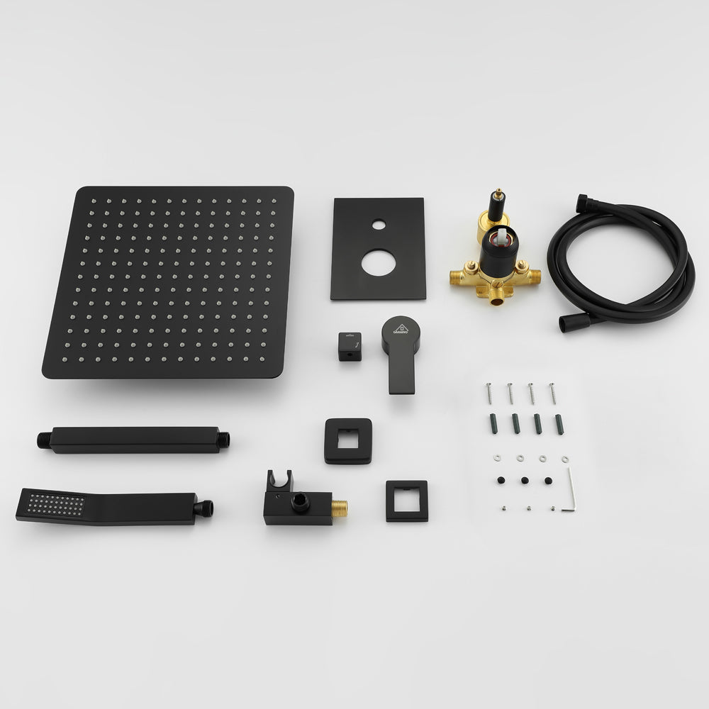 12" Ceiling Mount Dual Shower Heads with Valve Included in Matte Black