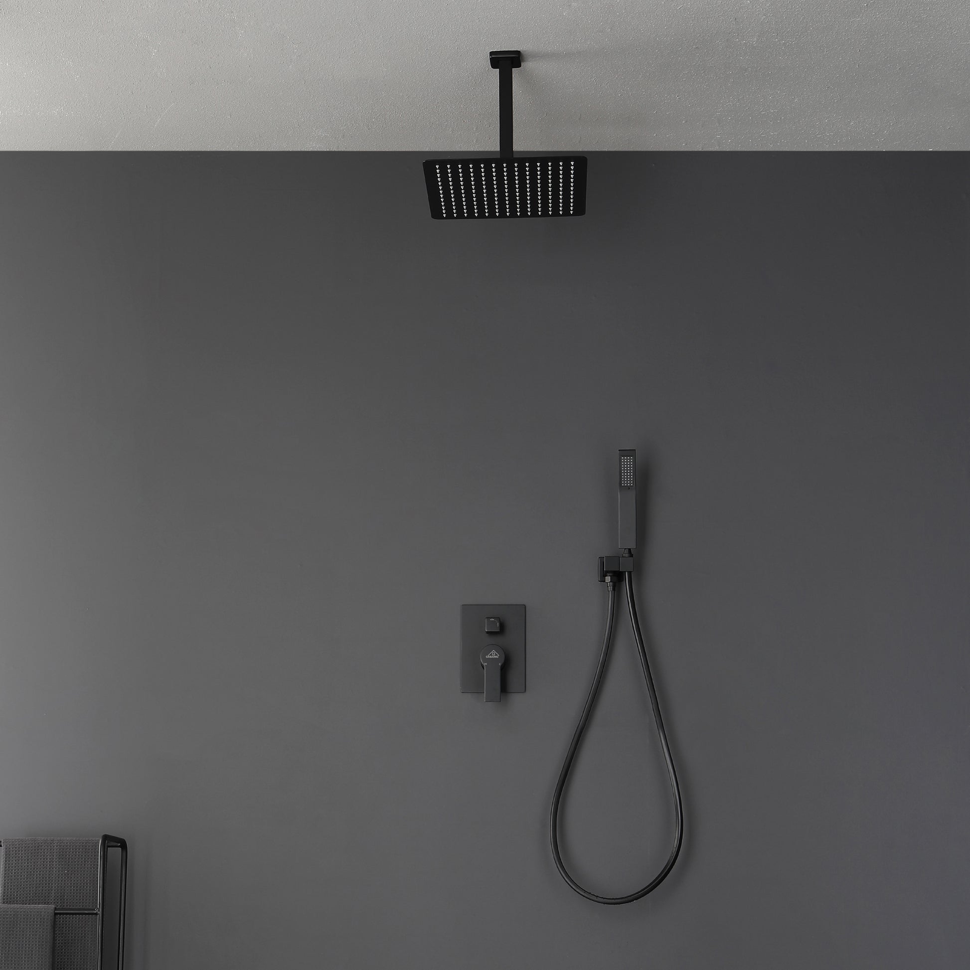 12" Ceiling Mount Dual Shower Heads with Valve Included in Matte Black