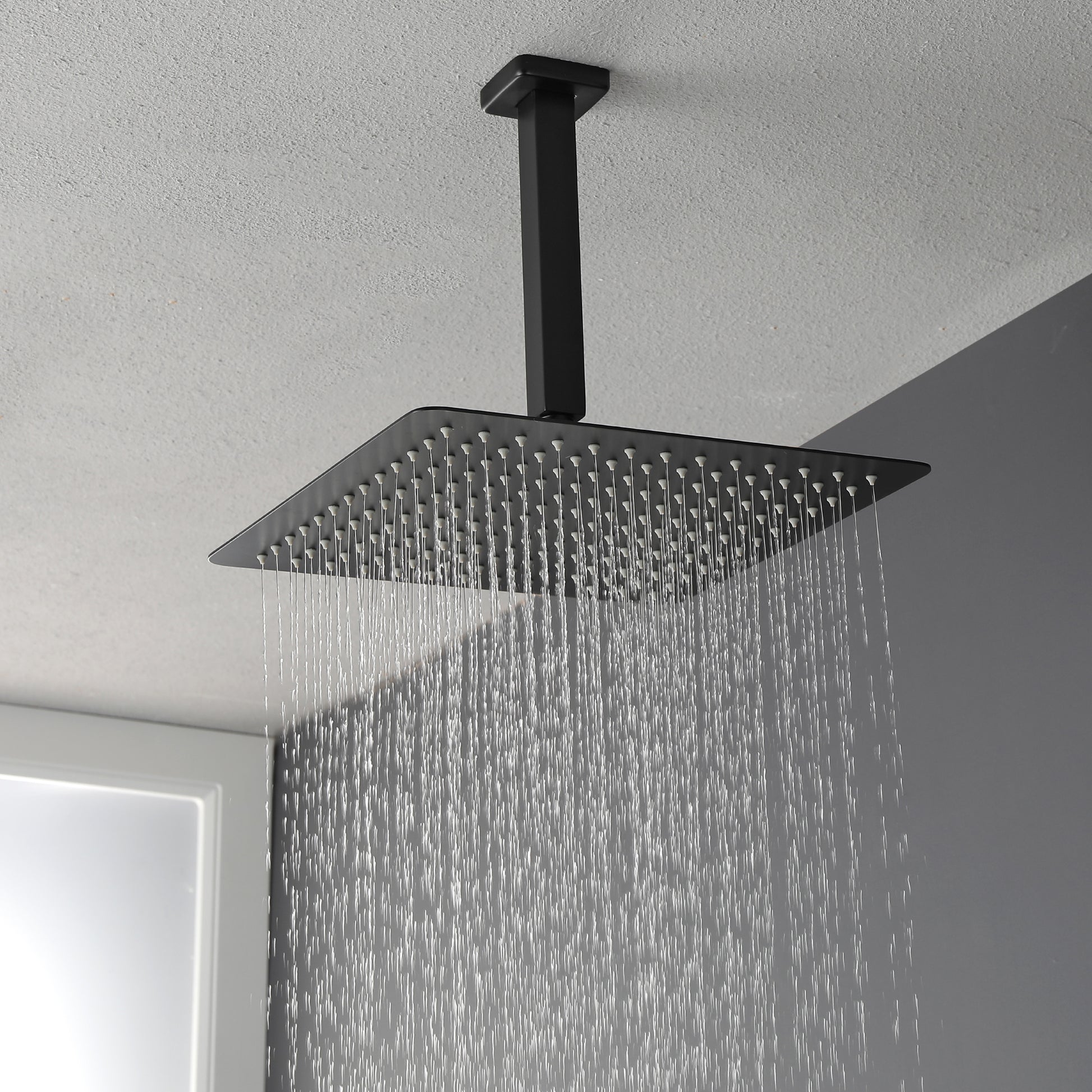 12" Ceiling Mount Dual Shower Heads with Valve Included in Matte Black