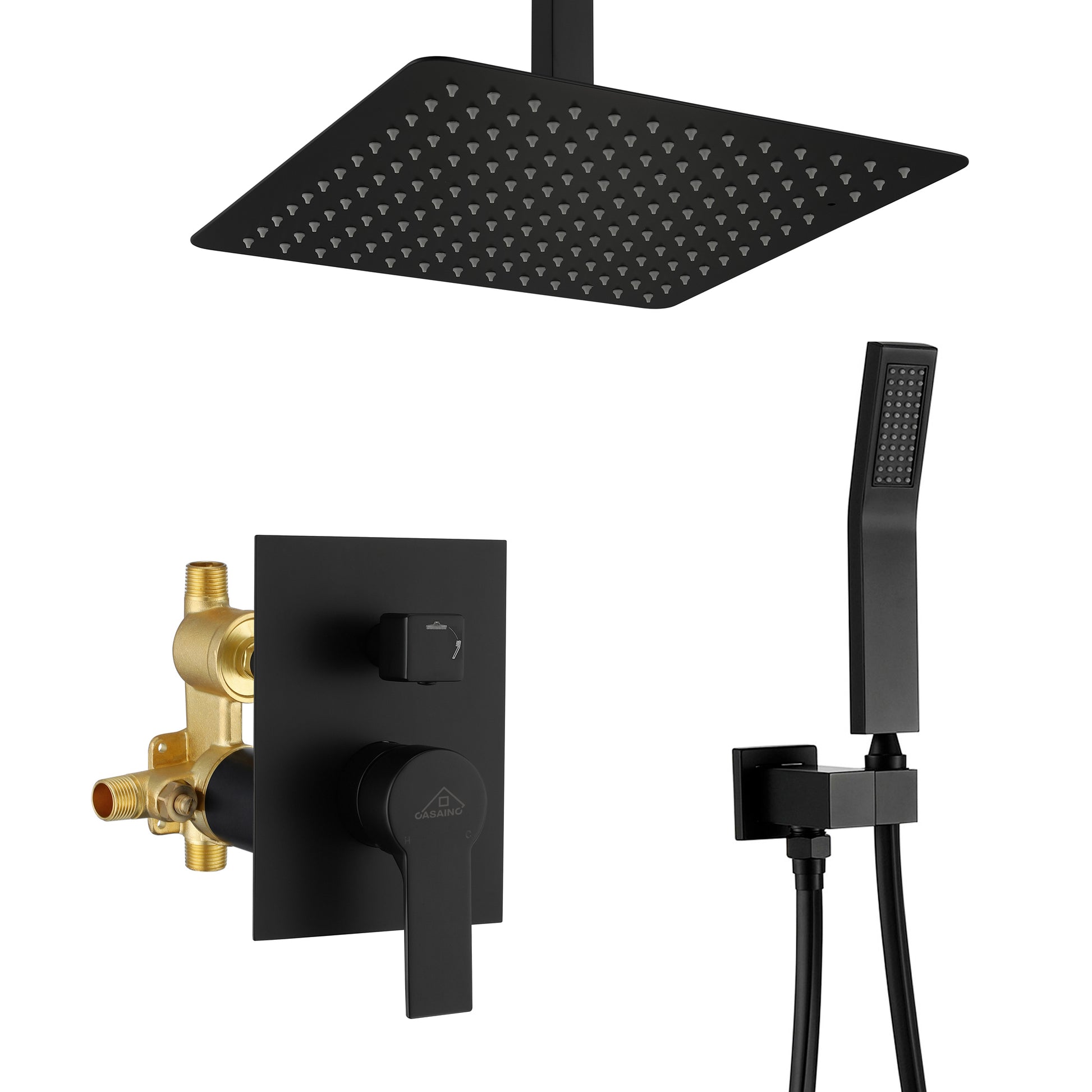 12" Ceiling Mount Dual Shower Heads with Valve Included in Matte Black