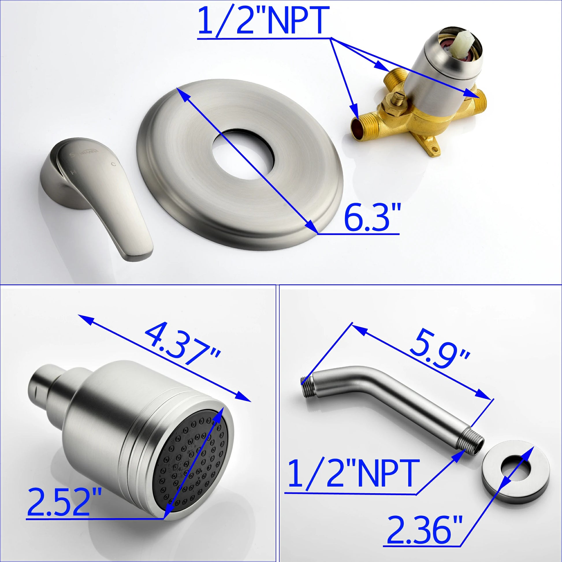 Wall Mount Rain Fixed Shower Head with Single Lever Handle