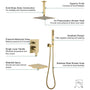 10" Ceiling-Mount Rain Shower System with Tub Spout in Brushed Gold