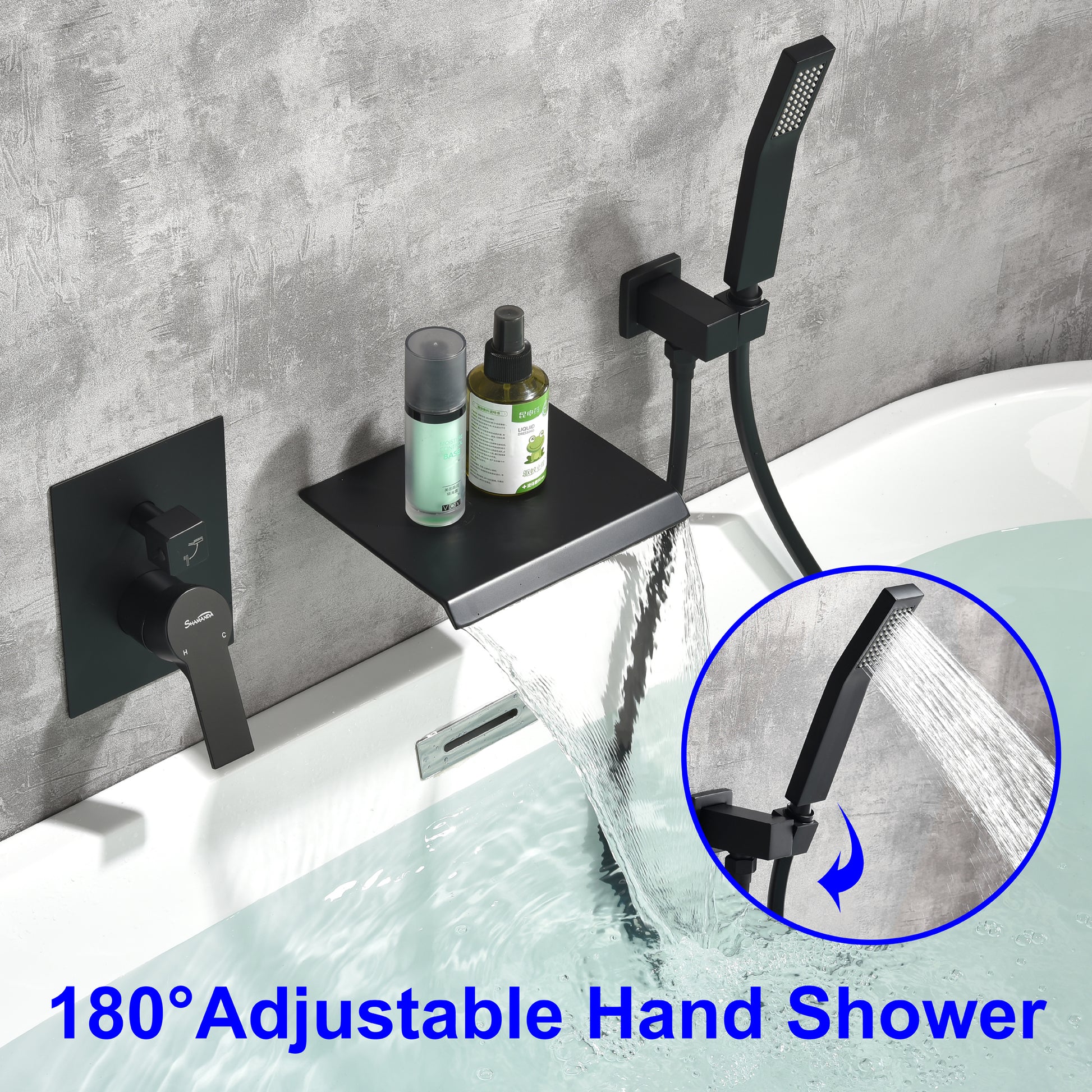 Wall Mount Tub Filler with Handheld Shower in Matte Black