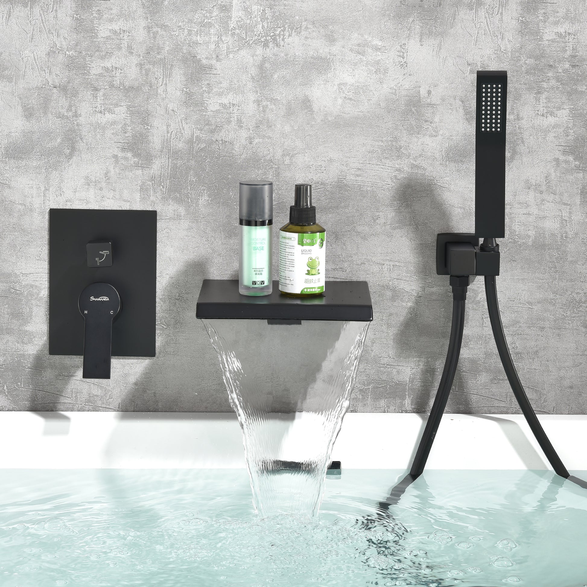 Wall Mount Tub Filler with Handheld Shower in Matte Black