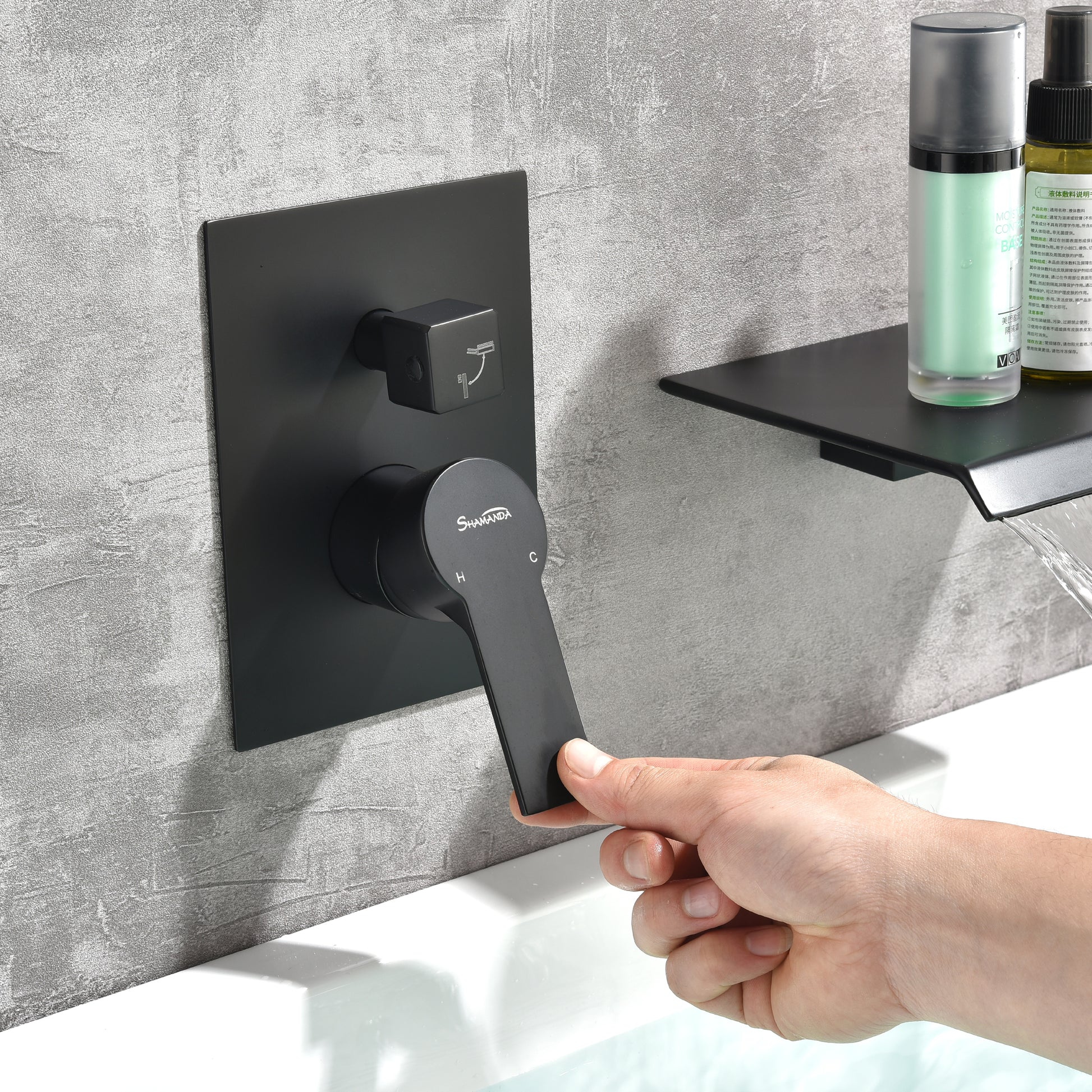 Wall Mount Tub Filler with Handheld Shower in Matte Black