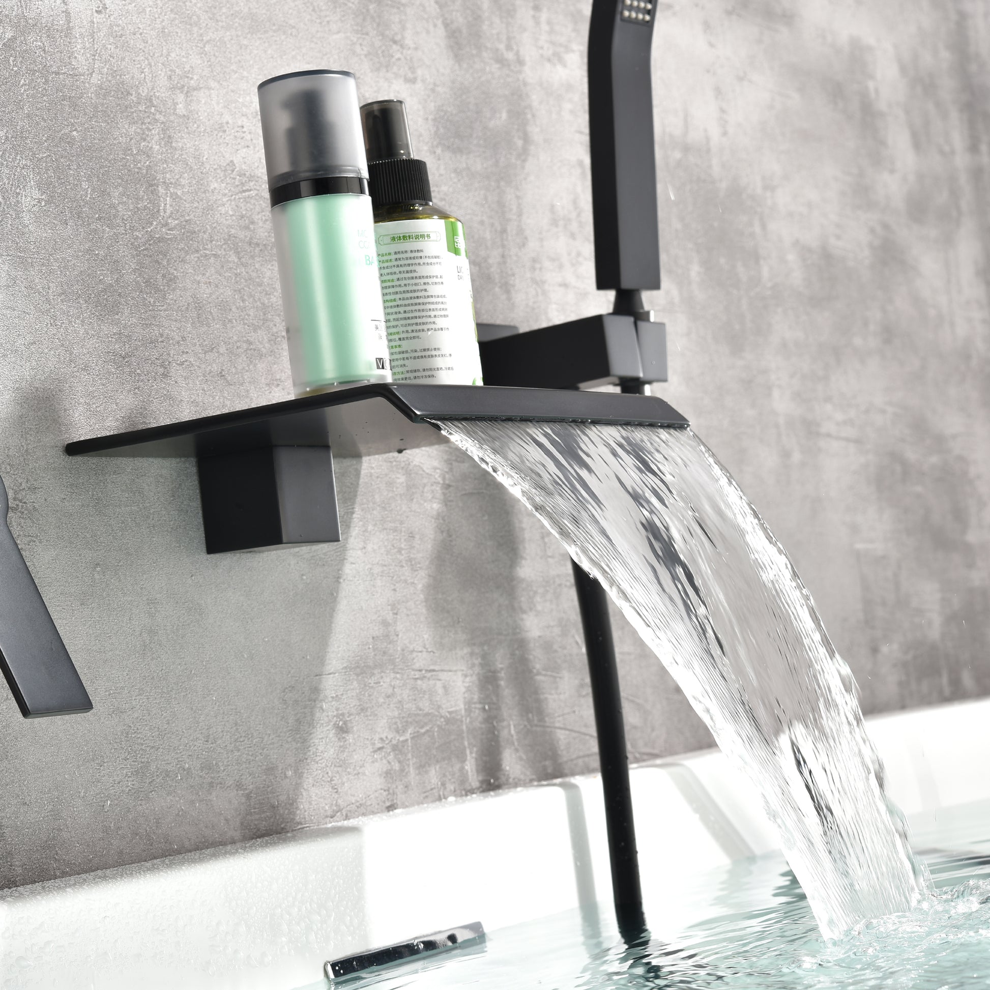 Wall Mount Tub Filler with Handheld Shower in Matte Black