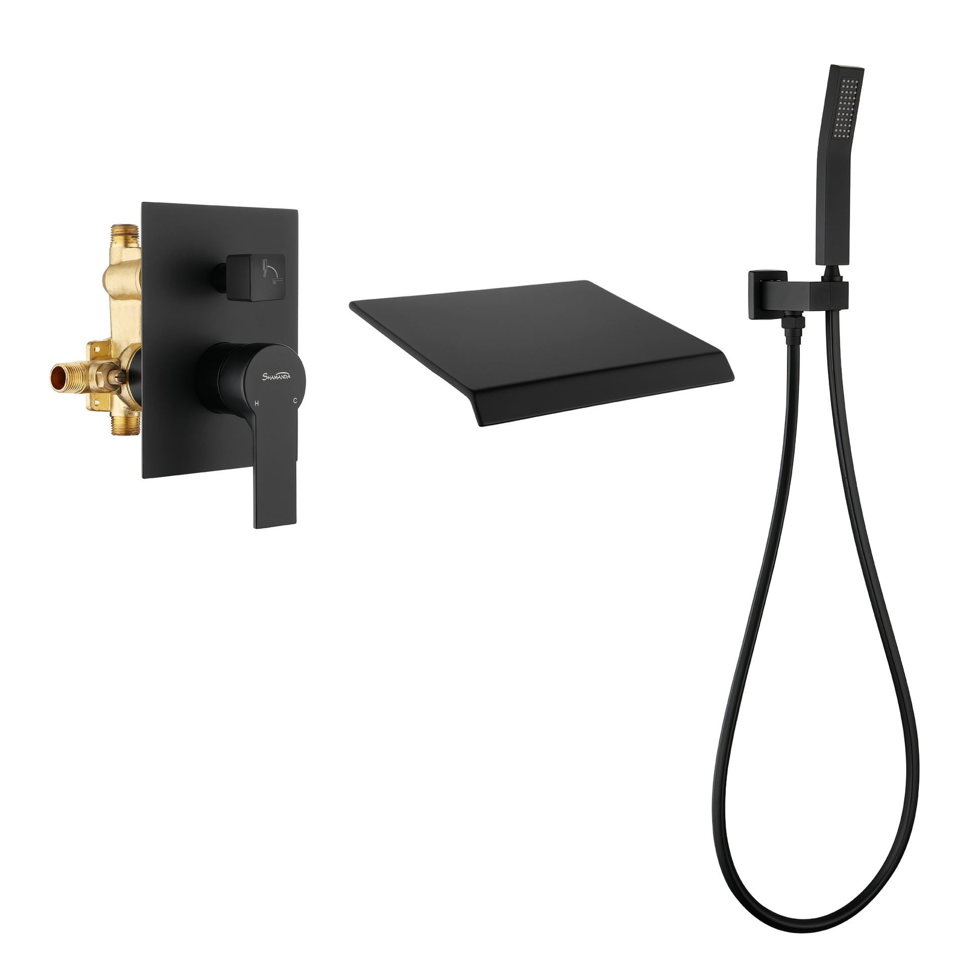 Wall Mount Tub Filler with Handheld Shower in Matte Black