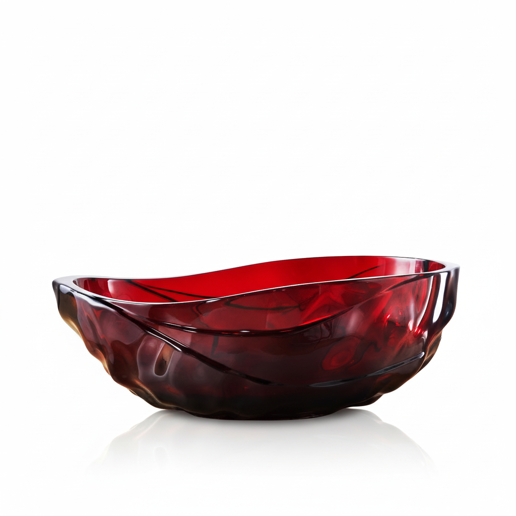 67" Flame Red Water-Ripple Freestanding Resin Soaking Tub with Center Drain