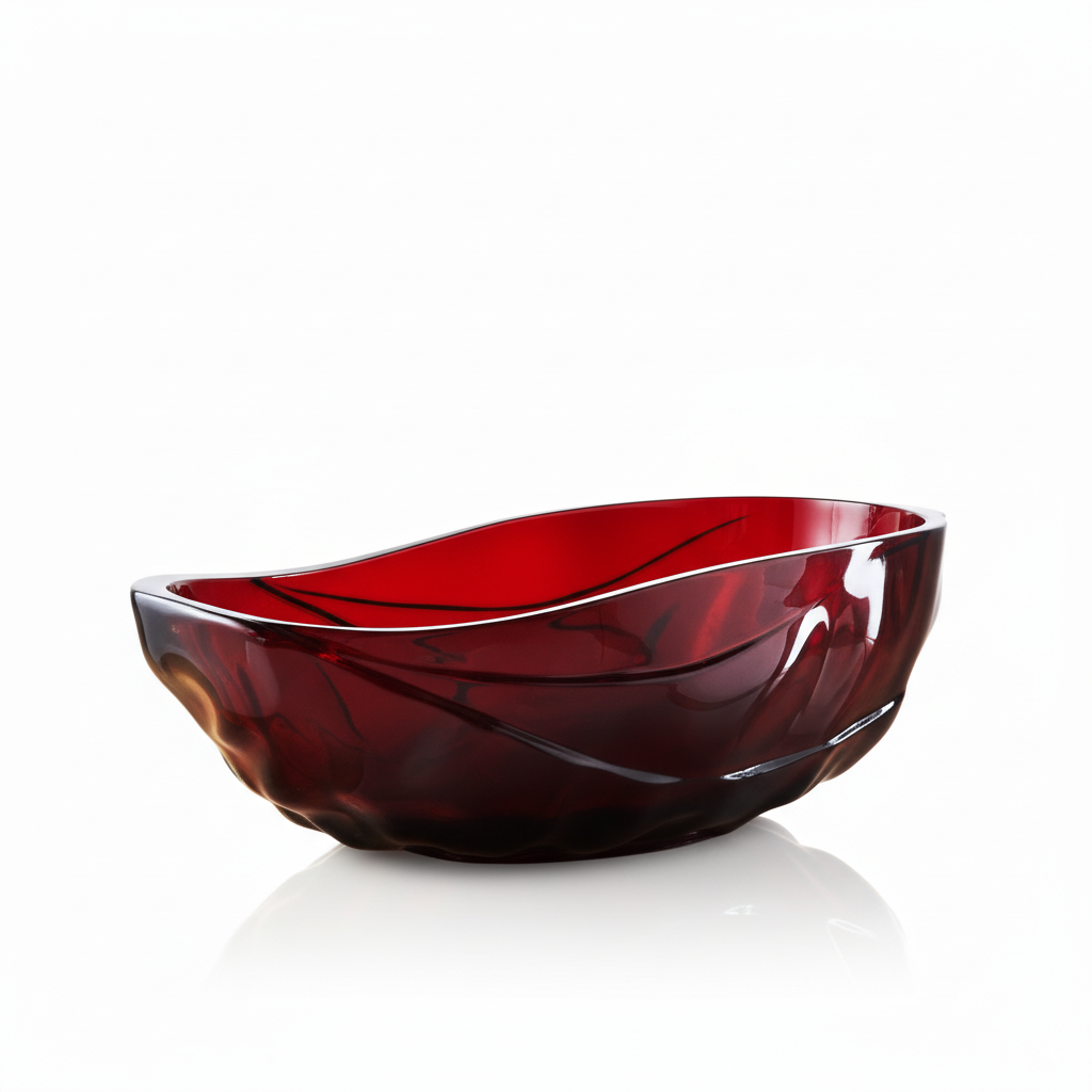 67" Flame Red Water-Ripple Freestanding Resin Soaking Tub with Center Drain