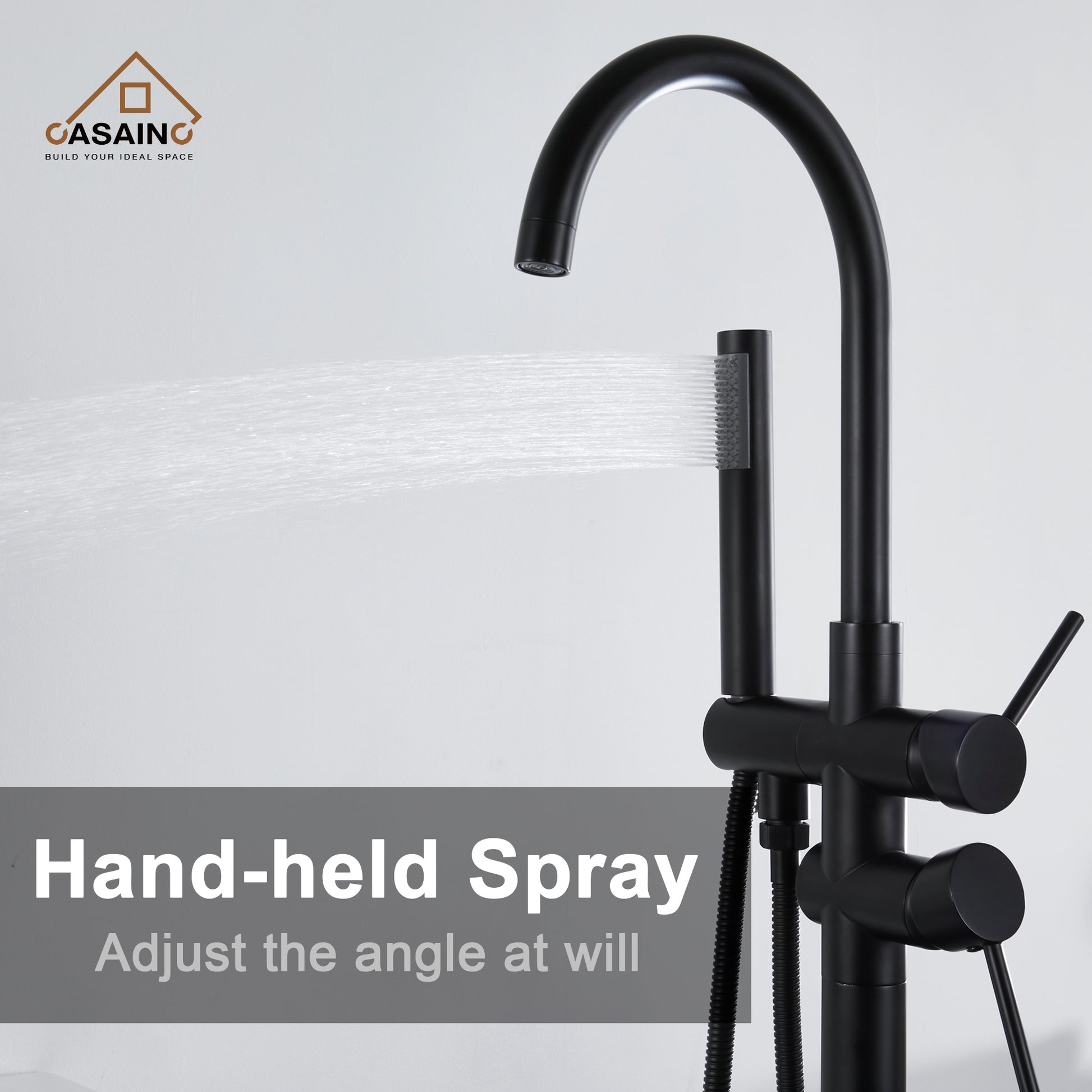 CASAINC Double-Handles Floor-Mount Freestanding Tub Filler with Handshower