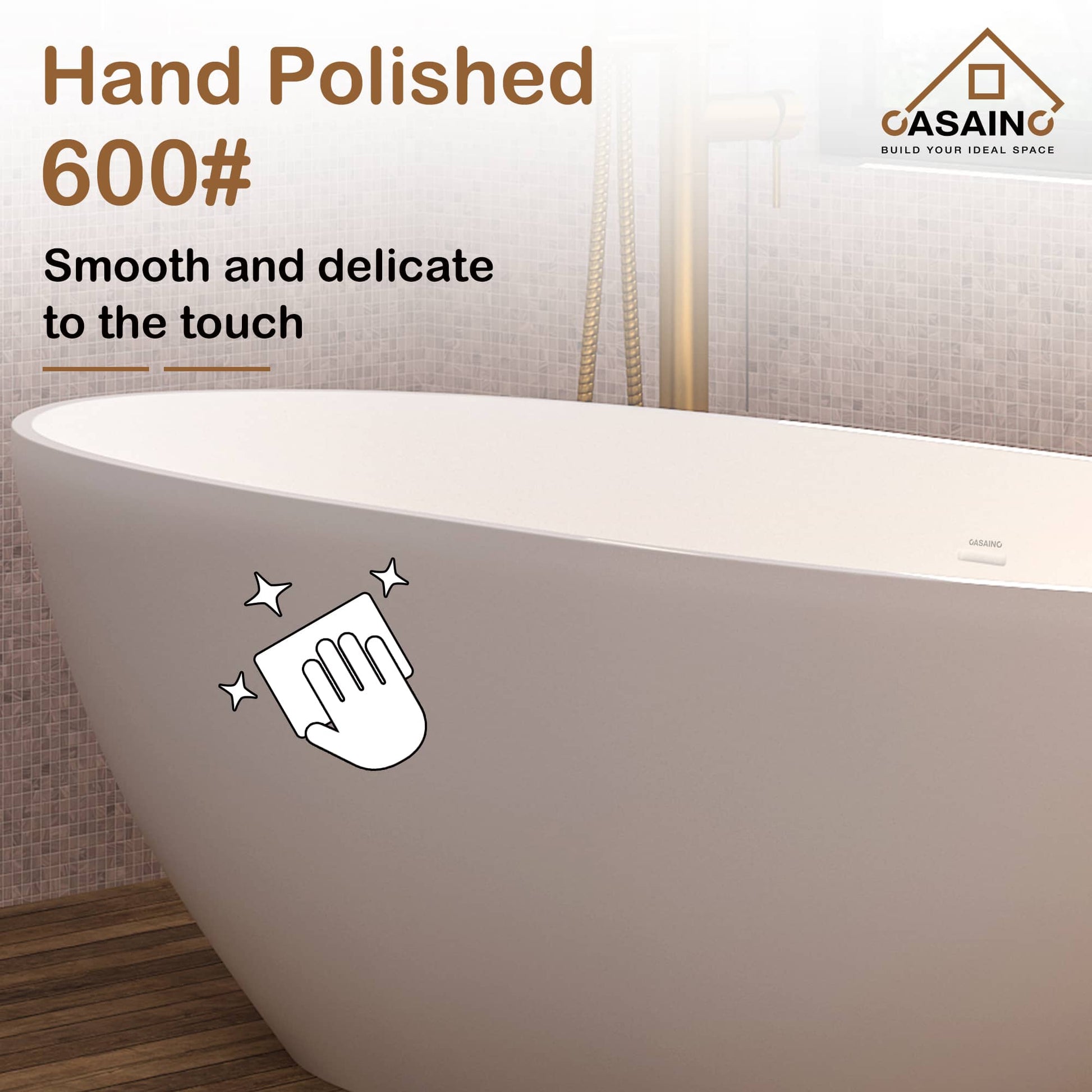 CASAINC 61 in. Solid Surface Free-Standing Bathtub with Centre Drain in Matte White