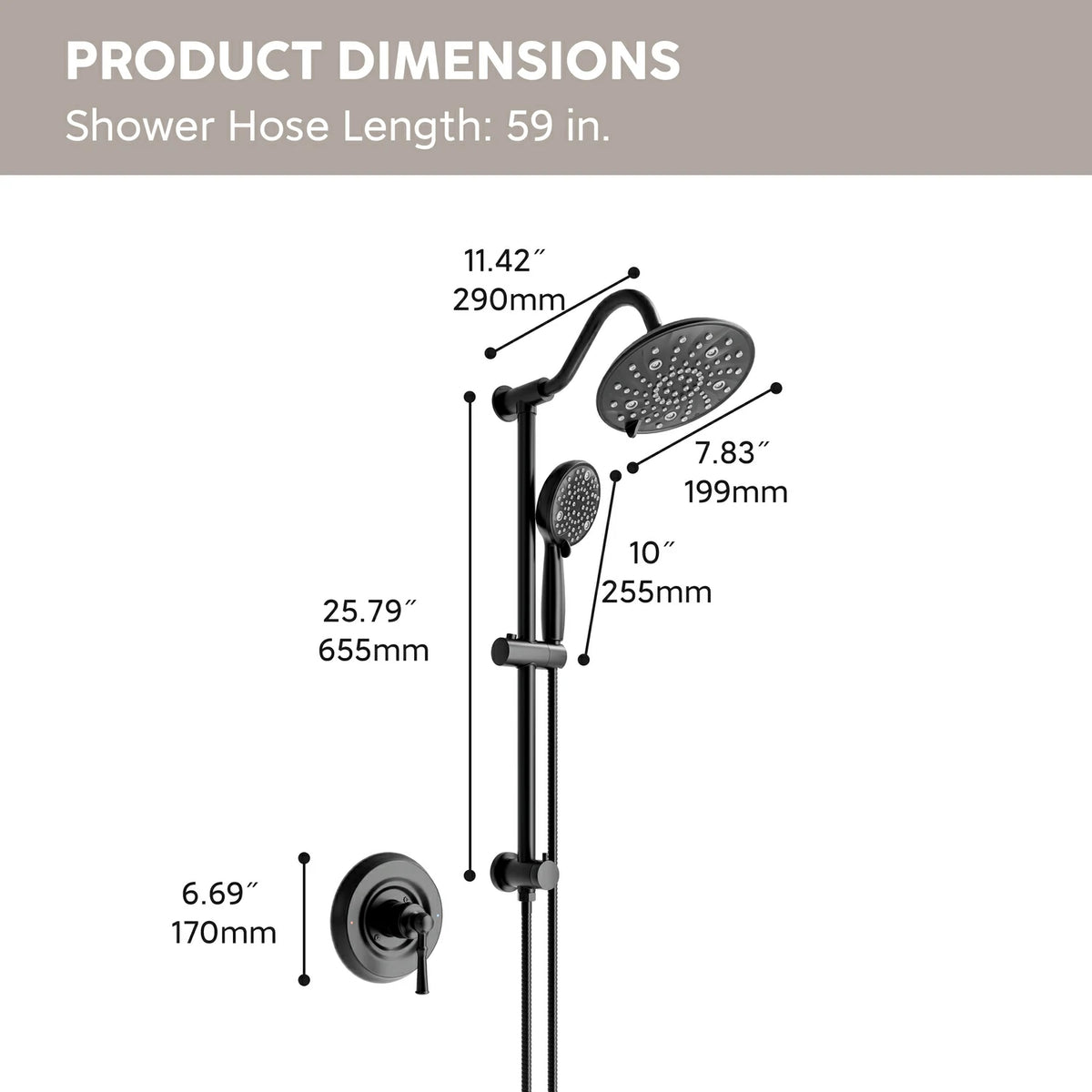 8 Inch Modern 7 Function Shower Head with Metal Ball Head