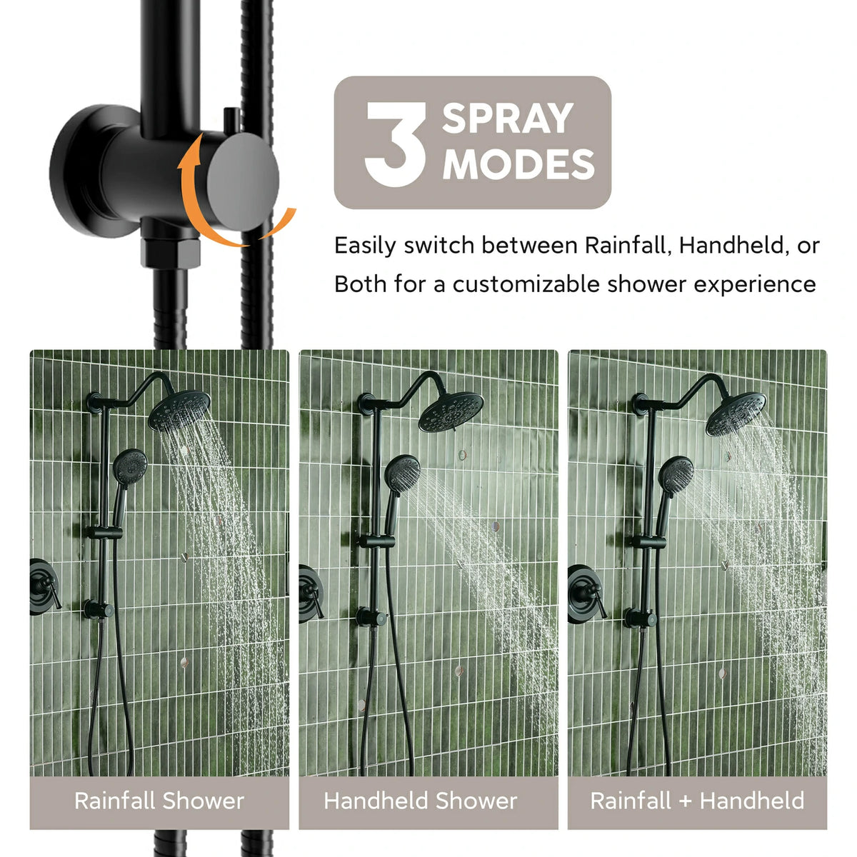 8 Inch Modern 7 Function Shower Head with Metal Ball Head