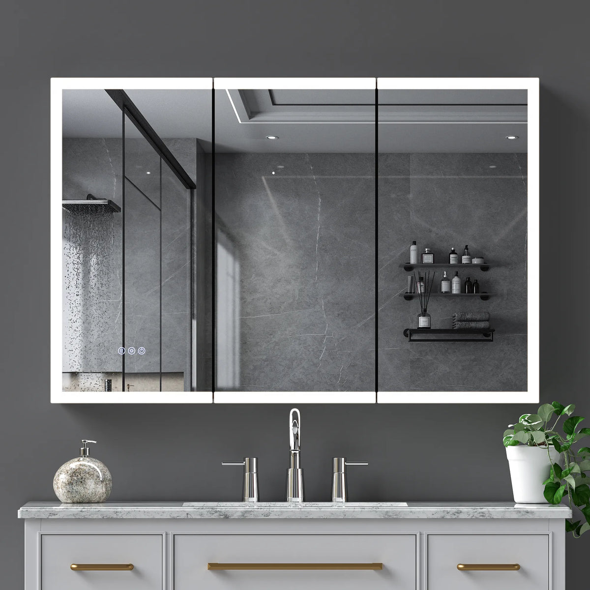 16"-96" Aluminum LED Medicine Cabinet with Anti-Fog Mirror, 3 Color Temperatures & Dimmable Lighting