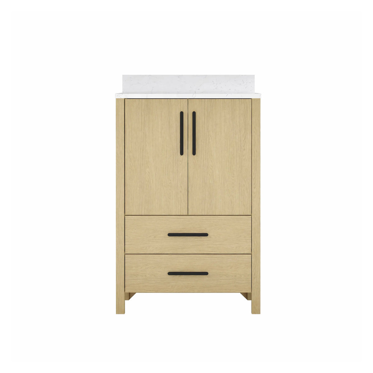 24"/36" Single Sink Bathroom Vanity with Light Natural Wood & Marble Top