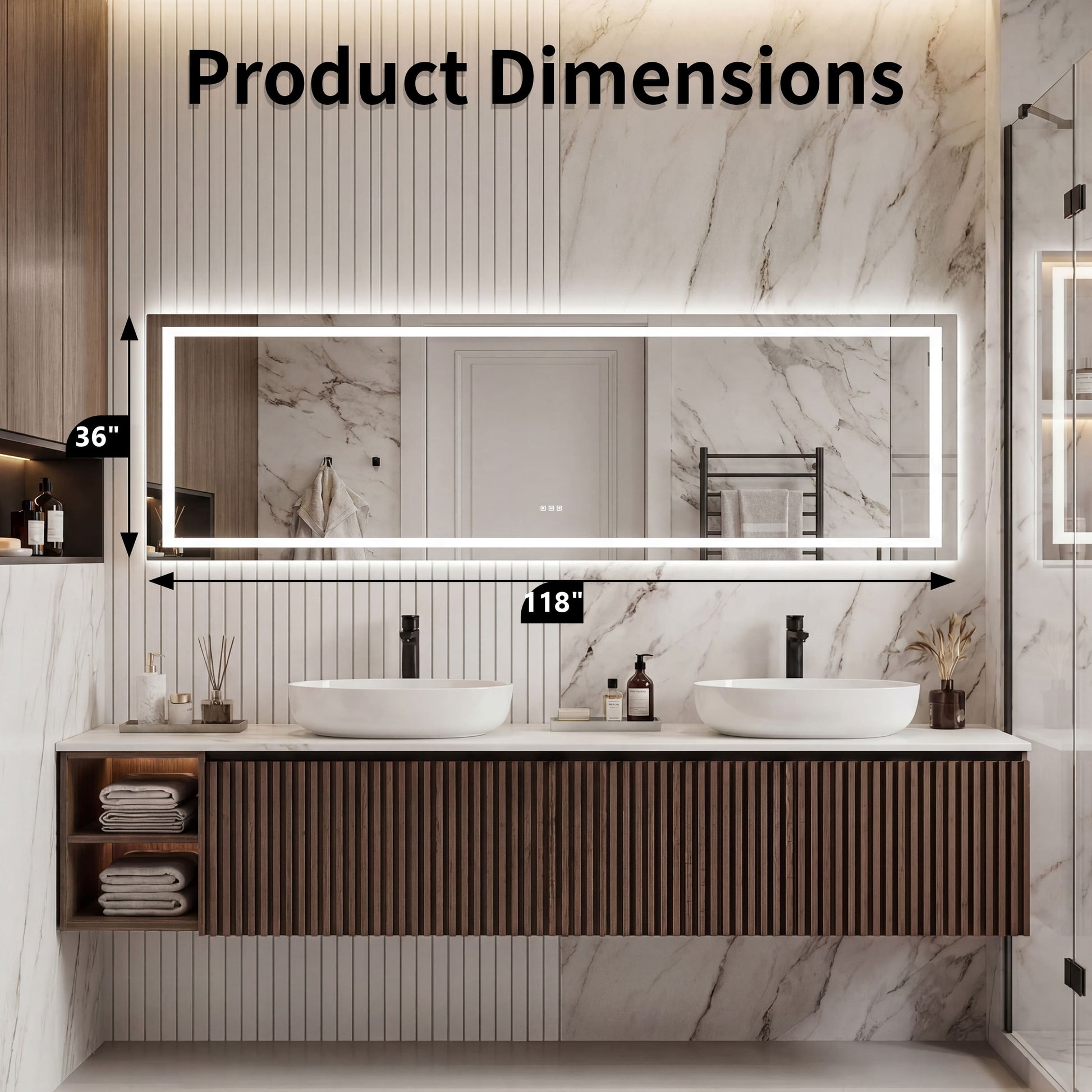 Dual Lighting LED Bathroom Mirror with Touch Dimming, Anti Fog