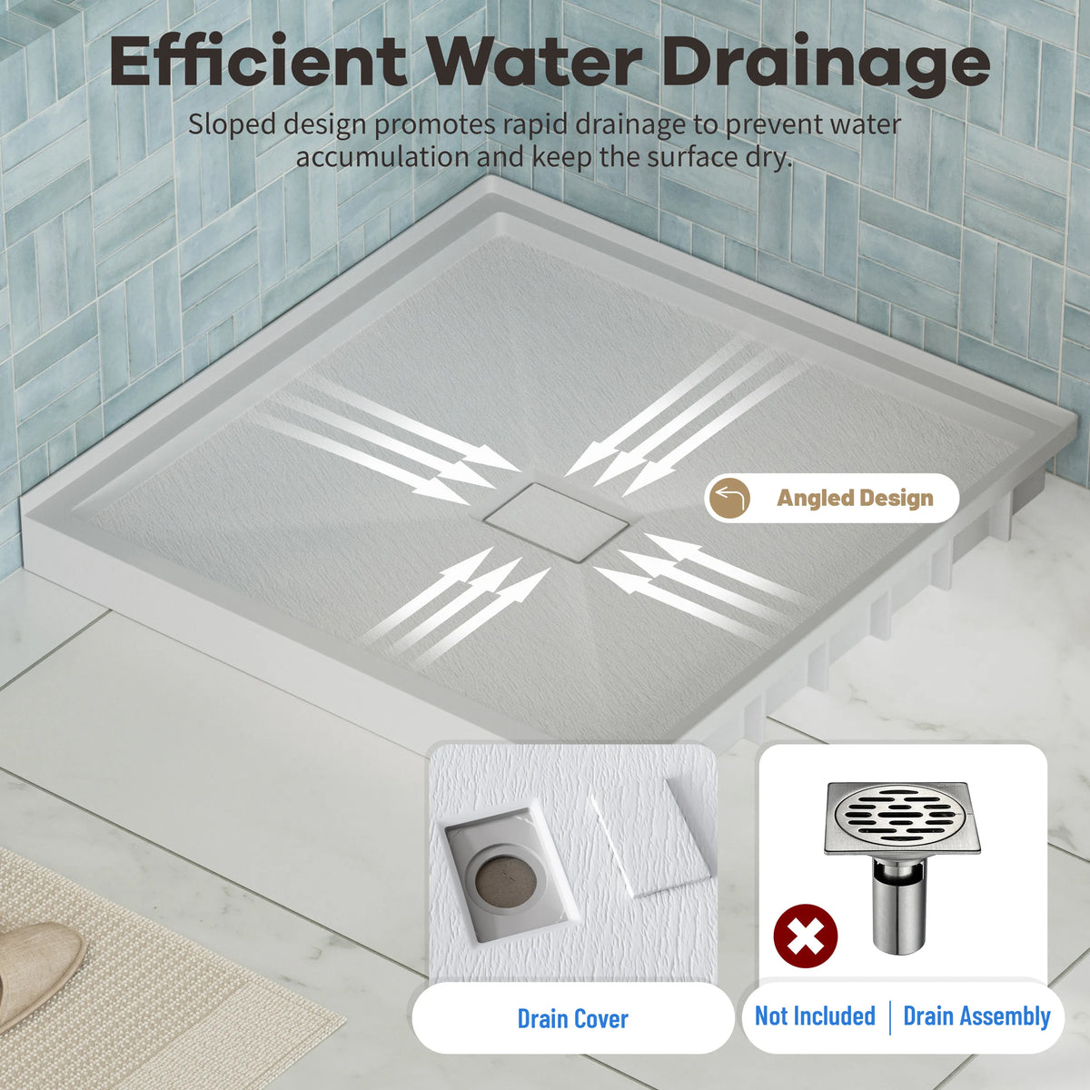 36"x36" Grey One-Piece SMC Shower Pan Base with Anti-Slip Texture
